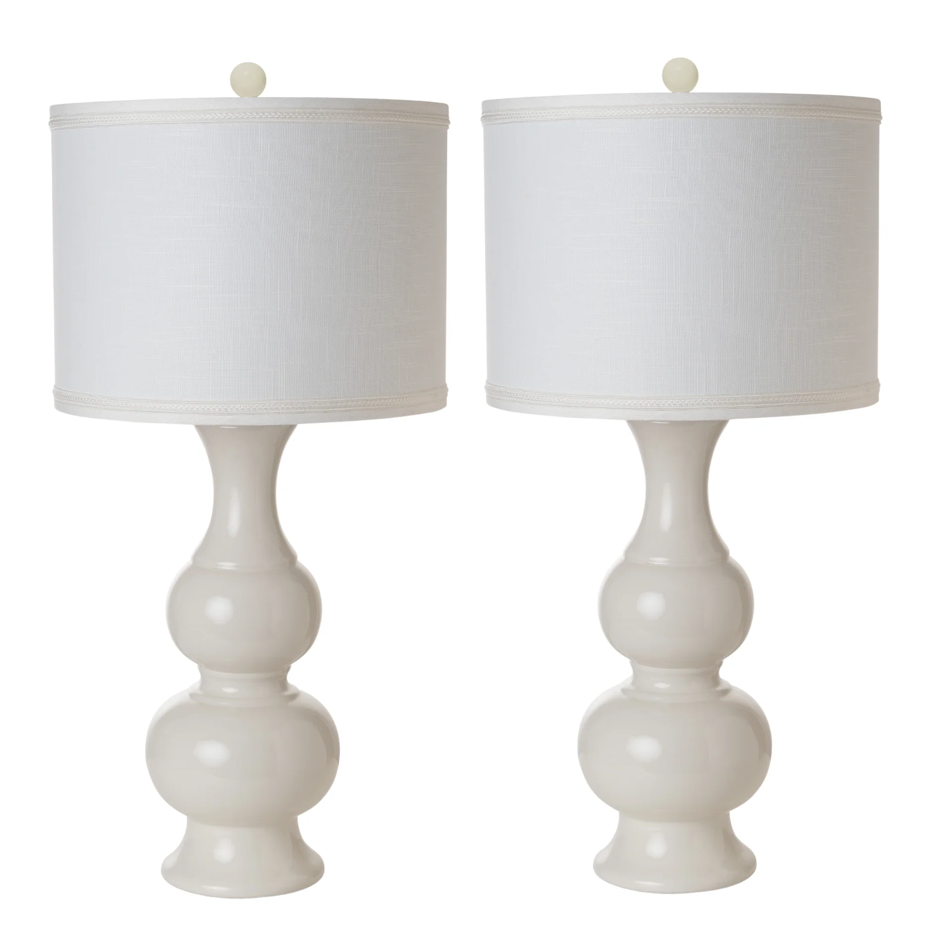 Set of Two Off White Ceramic Gourd Table Lamp With Off White Drum Shade By Homeroots - Image 5