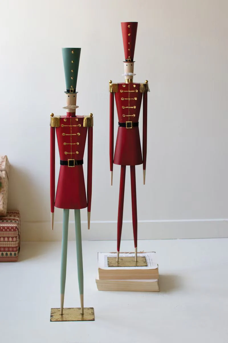 Set Of Two Painted Metal Christmas Soldiers By Kalalou - Image 2