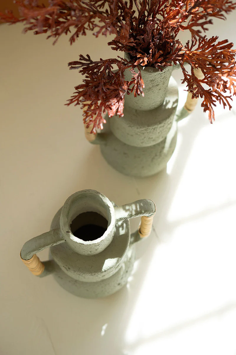 Set Of Two Paper Mache Vases With Cane Handles - Mint By Kalalou - Image 3
