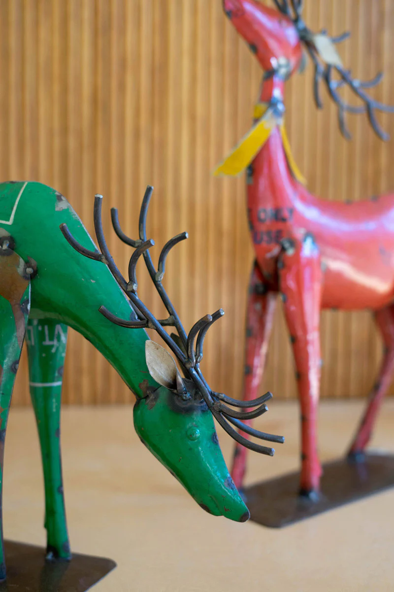 Set Of Two Recycled Metal Deer - One Each Color By Kalalou - Image 2