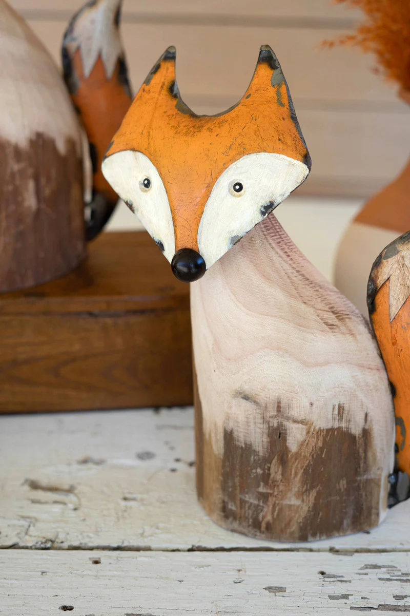 Set Of Two Recycled Wood And Iron Foxes By Kalalou - Image 2