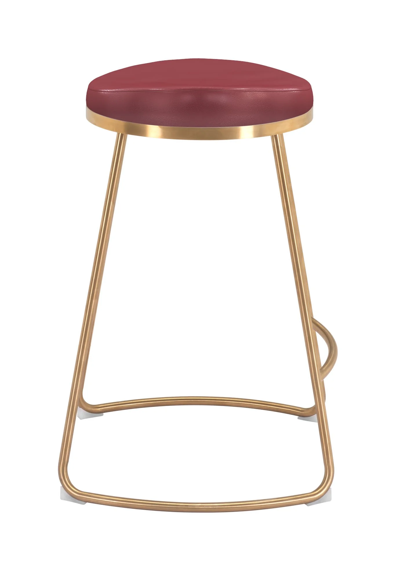 Set of Two " Red and Gold Faux Leather and Stainless Steel Backless Counter Height Bar Chairs with Footrest By Homeroots - Image 2