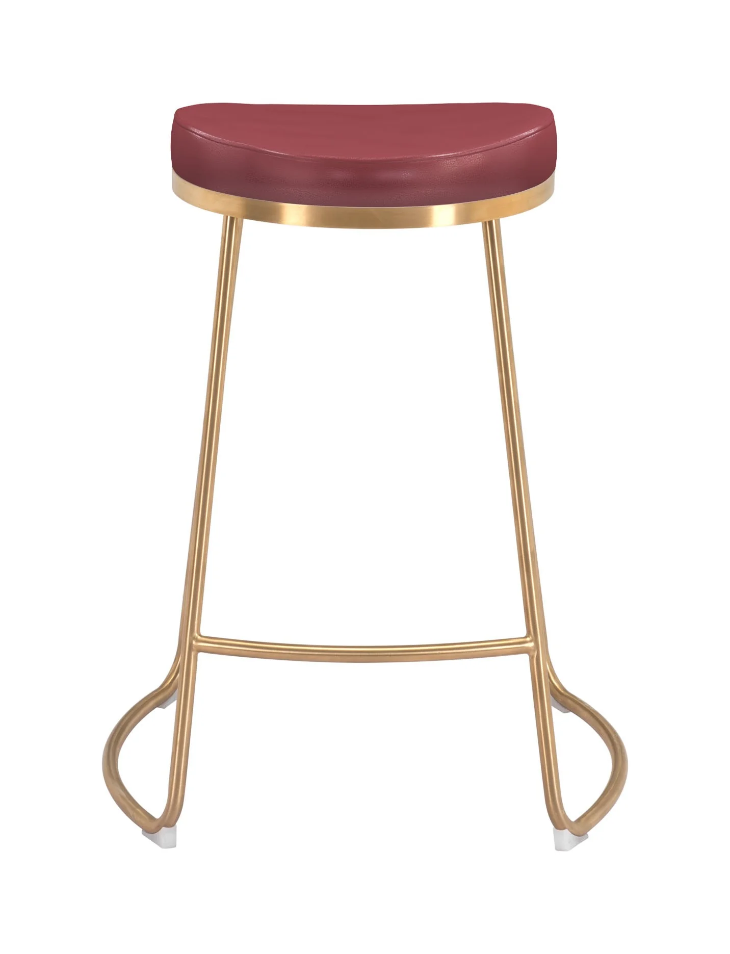 Set of Two " Red and Gold Faux Leather and Stainless Steel Backless Counter Height Bar Chairs with Footrest By Homeroots - Image 3