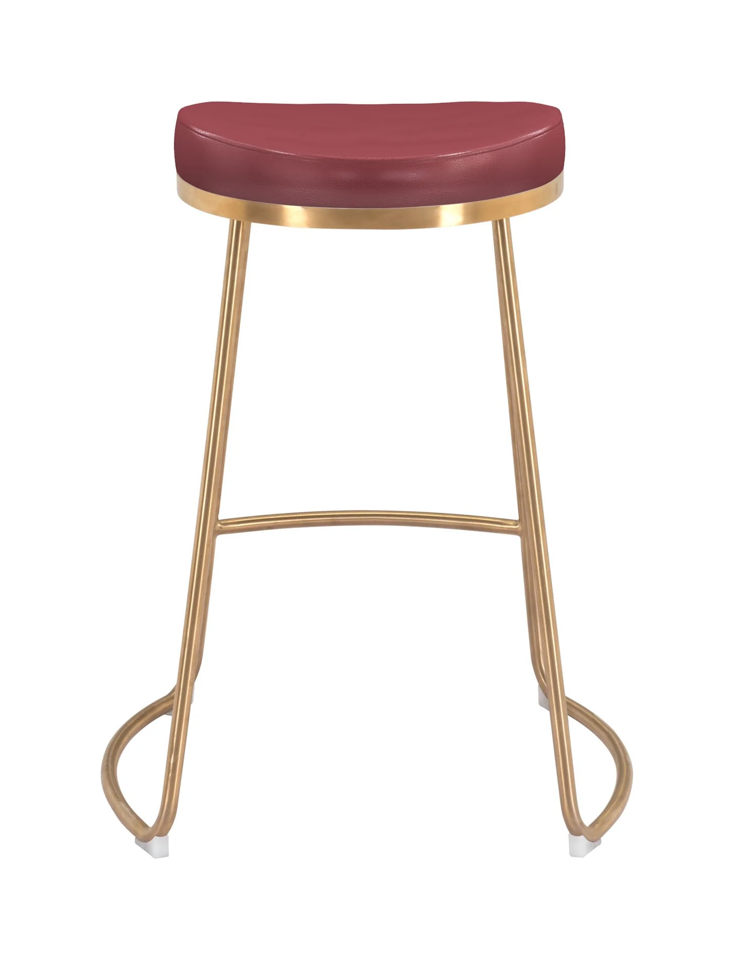 Set of Two " Red and Gold Faux Leather and Stainless Steel Backless Counter Height Bar Chairs with Footrest By Homeroots - Image 4