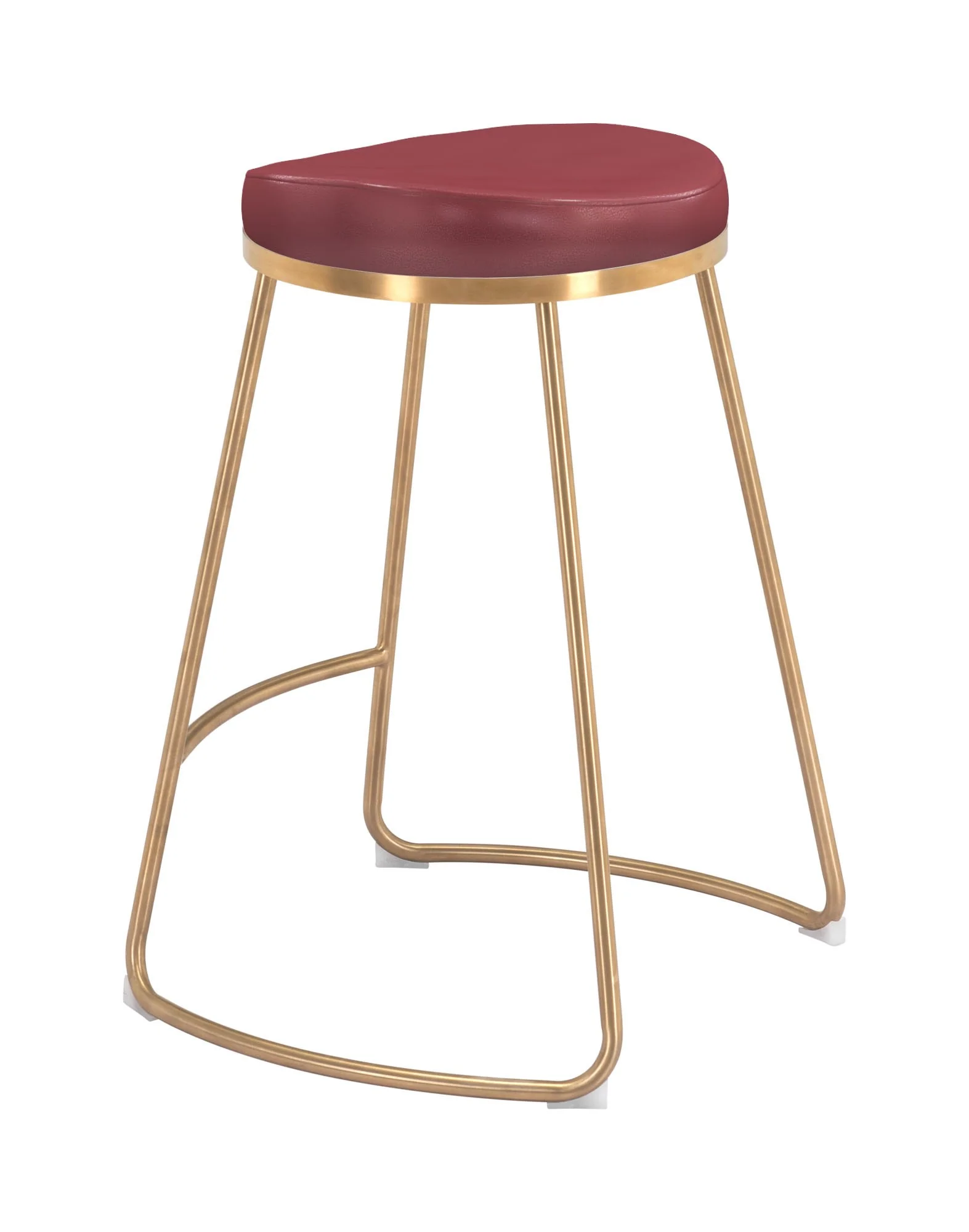 Set of Two " Red and Gold Faux Leather and Stainless Steel Backless Counter Height Bar Chairs with Footrest By Homeroots - Image 5