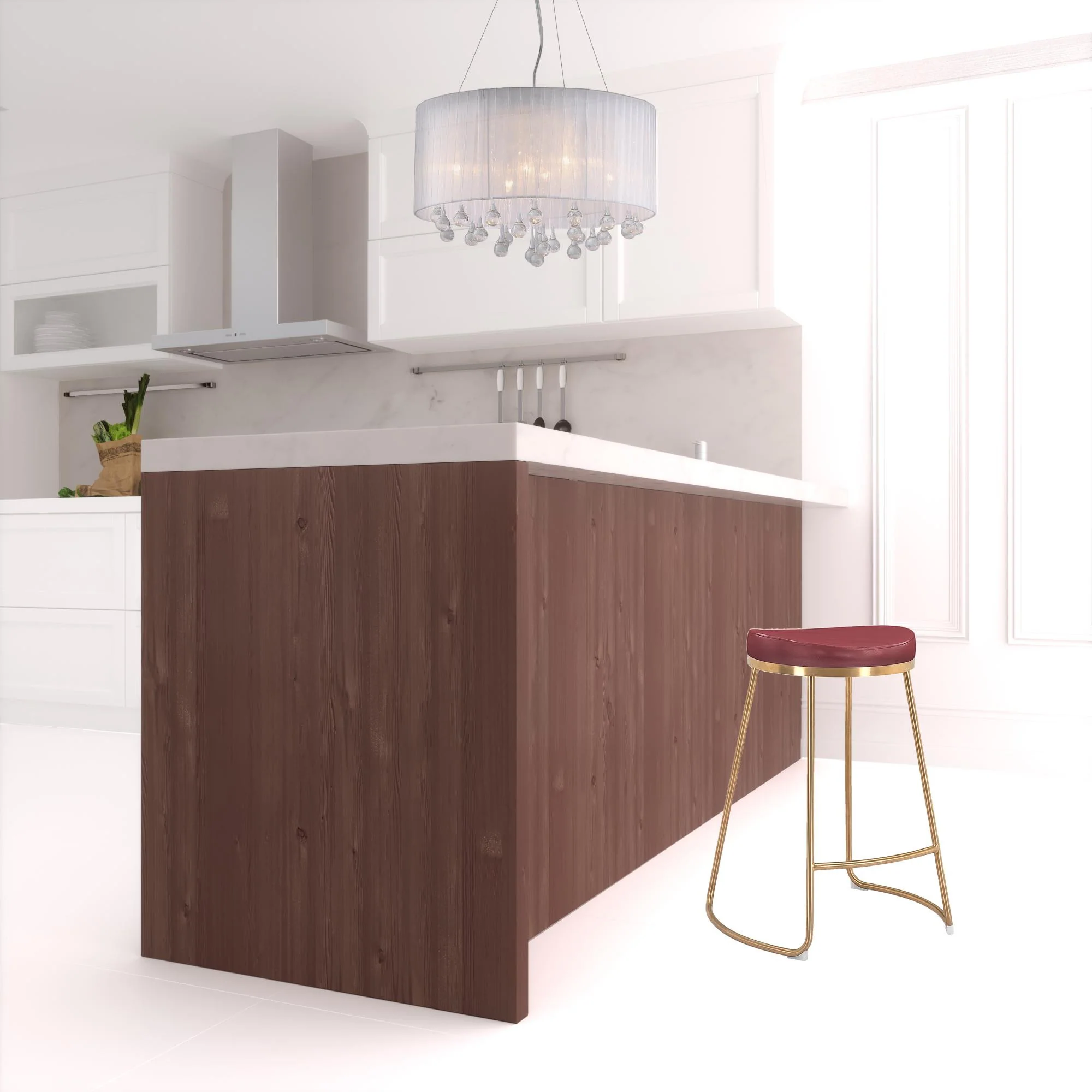 Set of Two " Red and Gold Faux Leather and Stainless Steel Backless Counter Height Bar Chairs with Footrest By Homeroots - Image 6