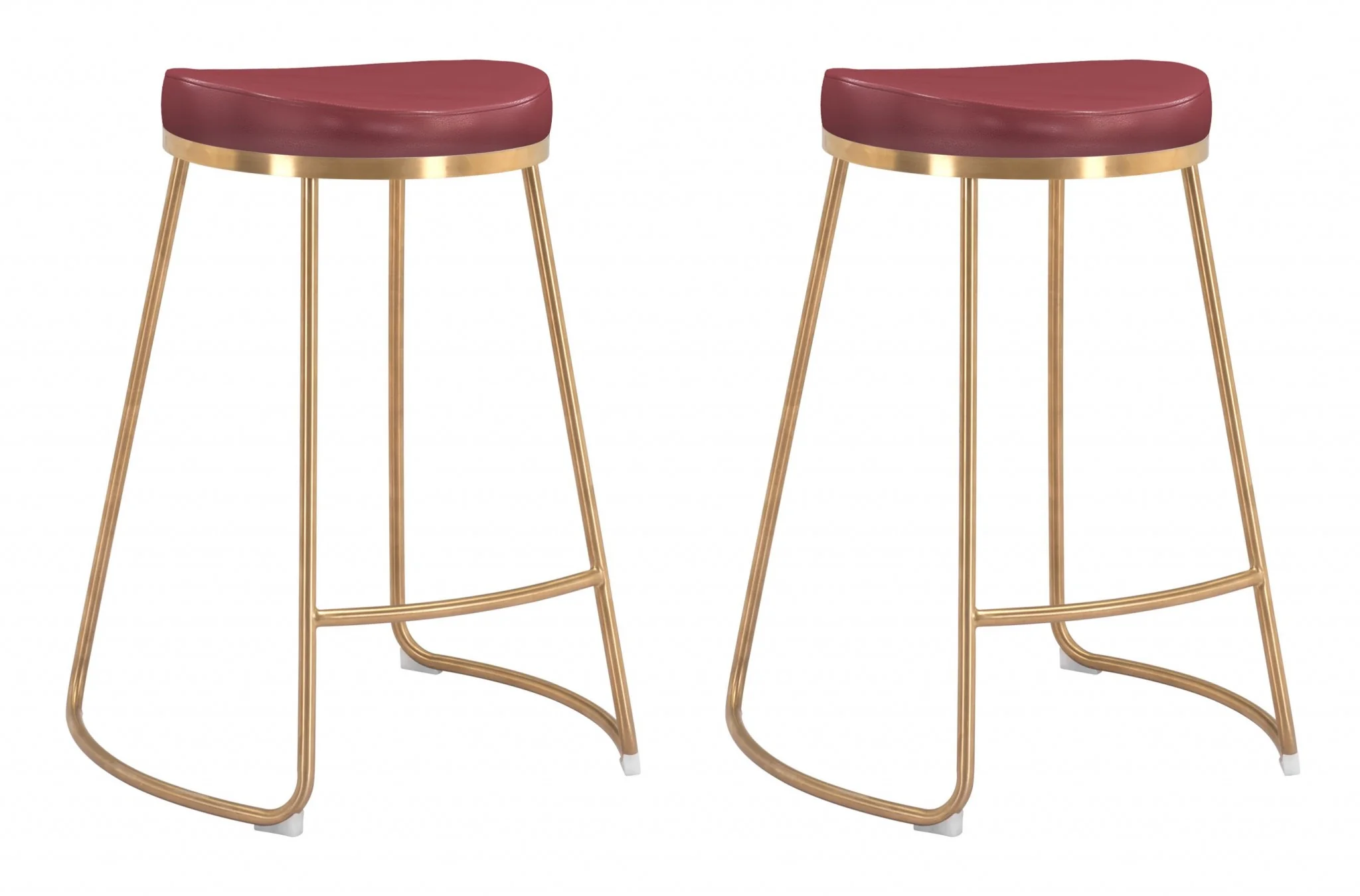 Set of Two " Red and Gold Faux Leather and Stainless Steel Backless Counter Height Bar Chairs with Footrest By Homeroots - Image 7