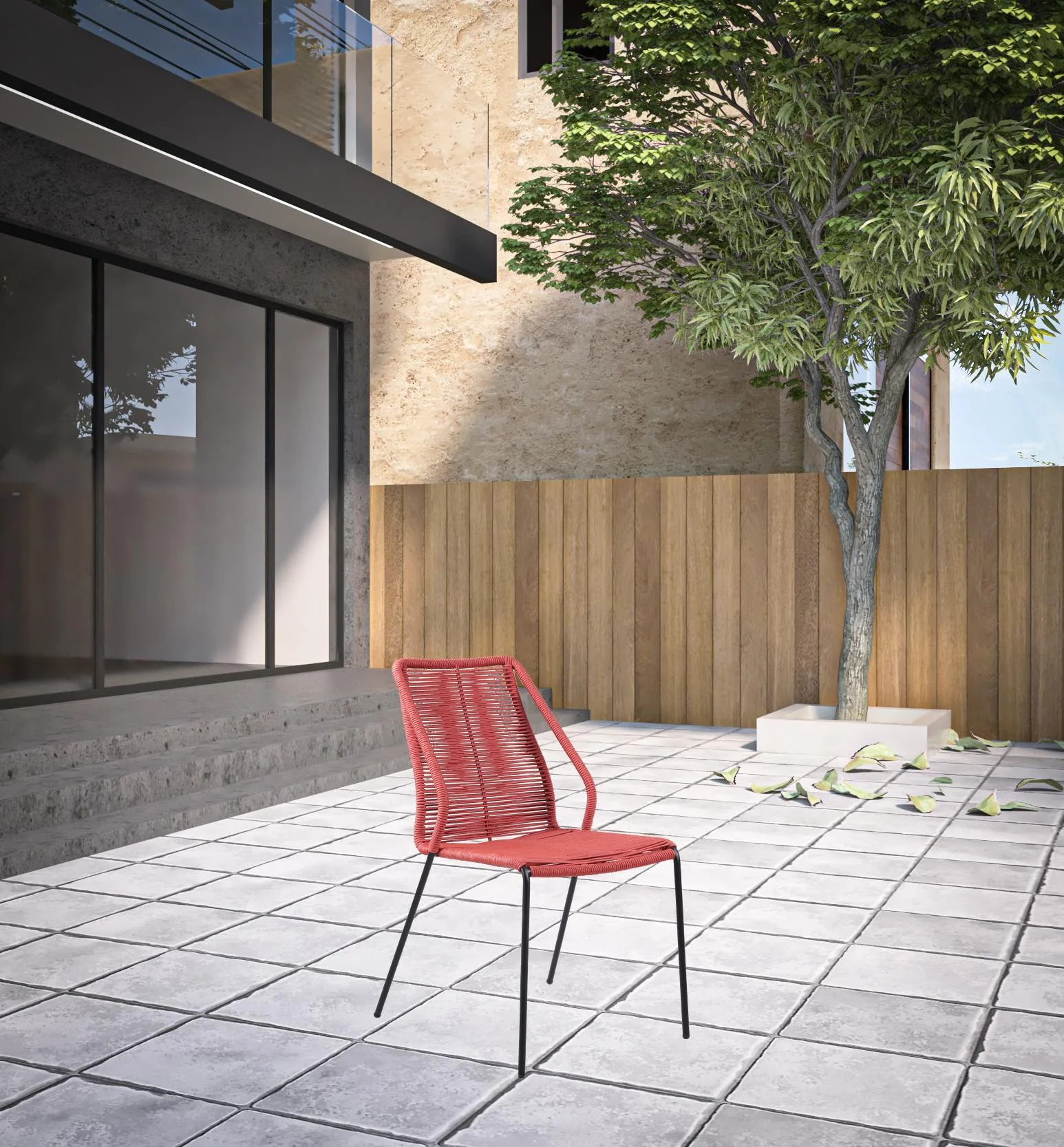 Set of Two Red Metal Outdoor Dining Chair By Homeroots - Image 7