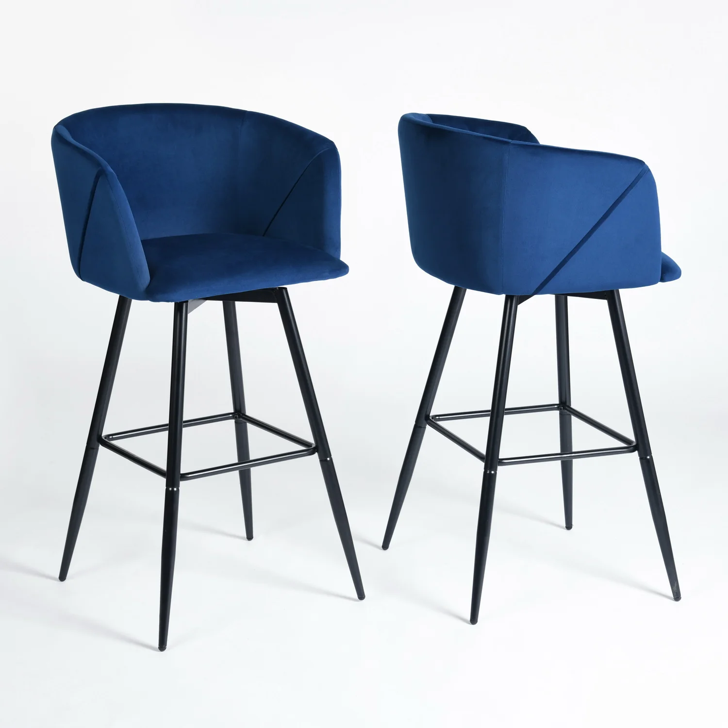 Set of Two Rose And Black Velvet And Steel Low Back Bar Height Bar Chairs By Homeroots - Image 3