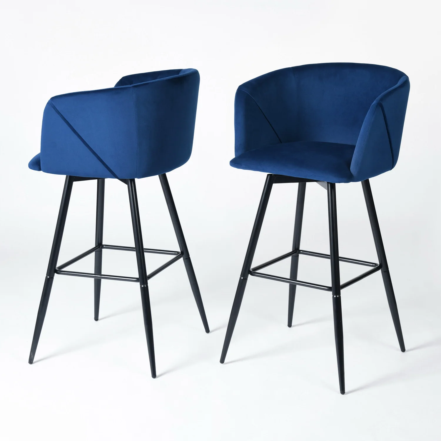 Set of Two Rose And Black Velvet And Steel Low Back Bar Height Bar Chairs By Homeroots - Image 8