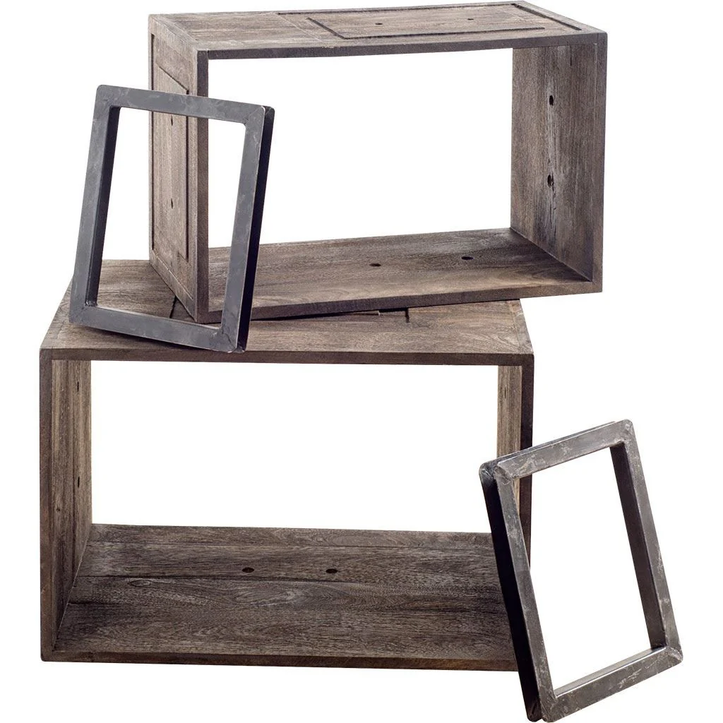 Set of Two Rustic Dark Brown Cube Box Shelves By Homeroots - Image 2
