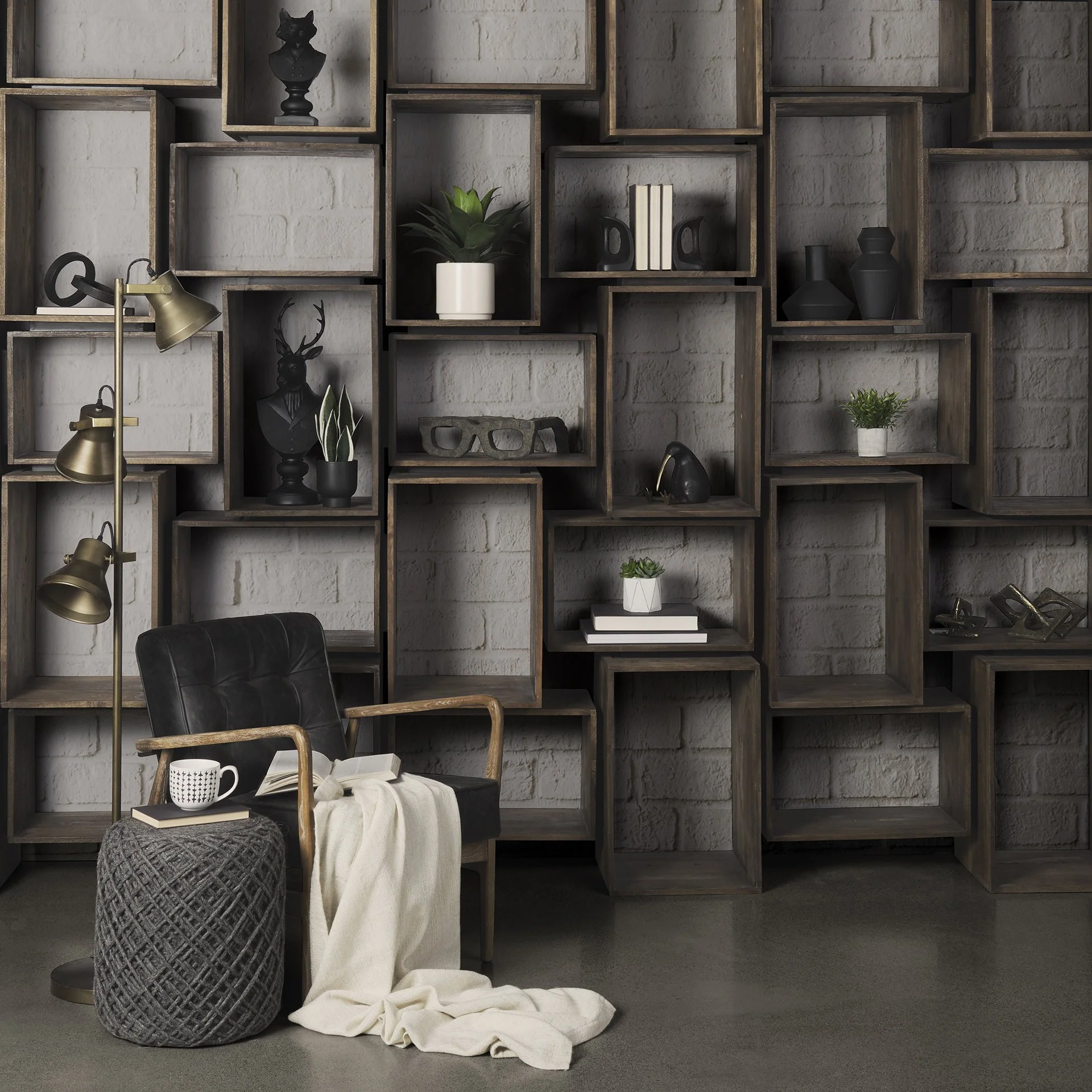 Set of Two Rustic Dark Brown Cube Box Shelves By Homeroots - Image 7