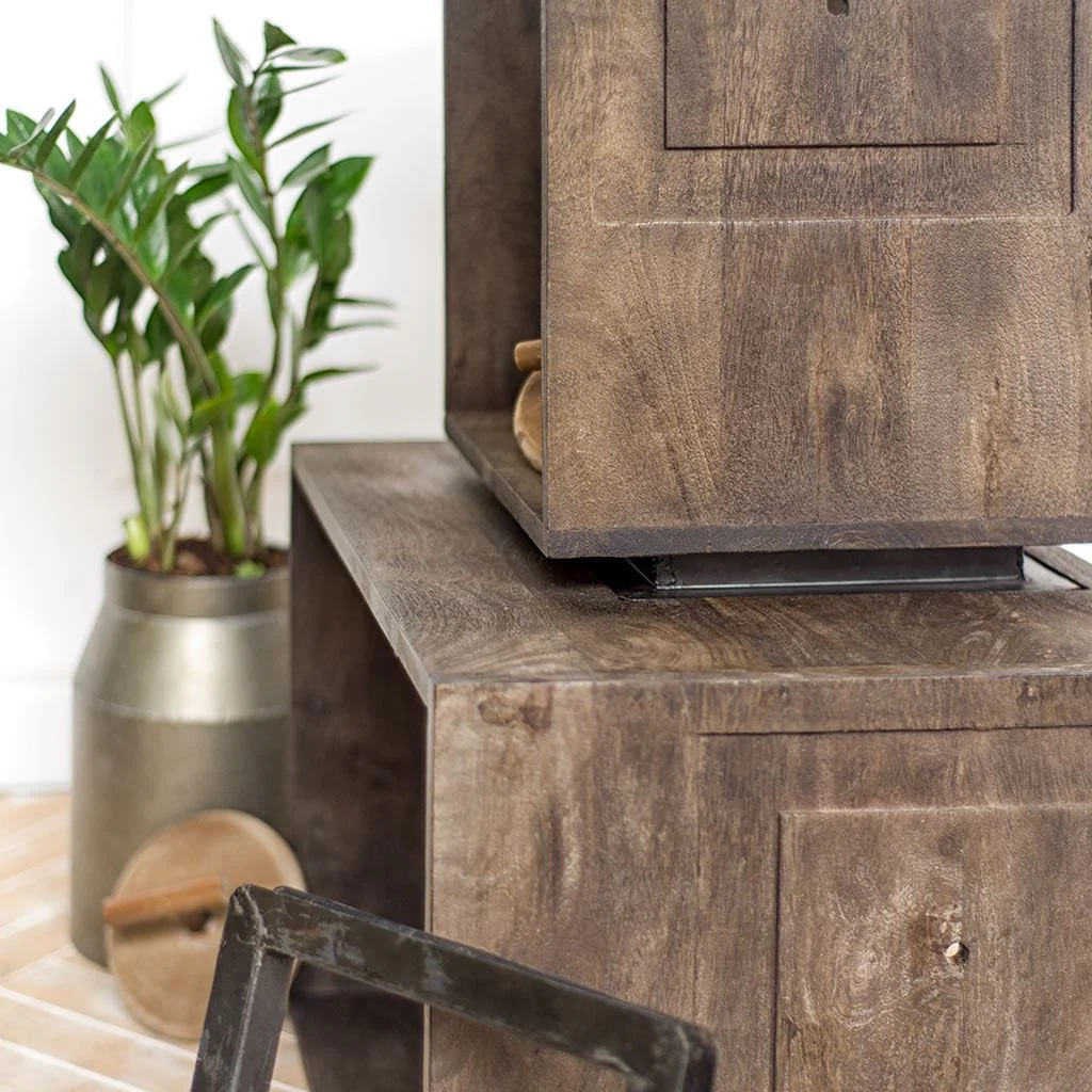 Set of Two Rustic Dark Brown Cube Box Shelves By Homeroots - Image 9