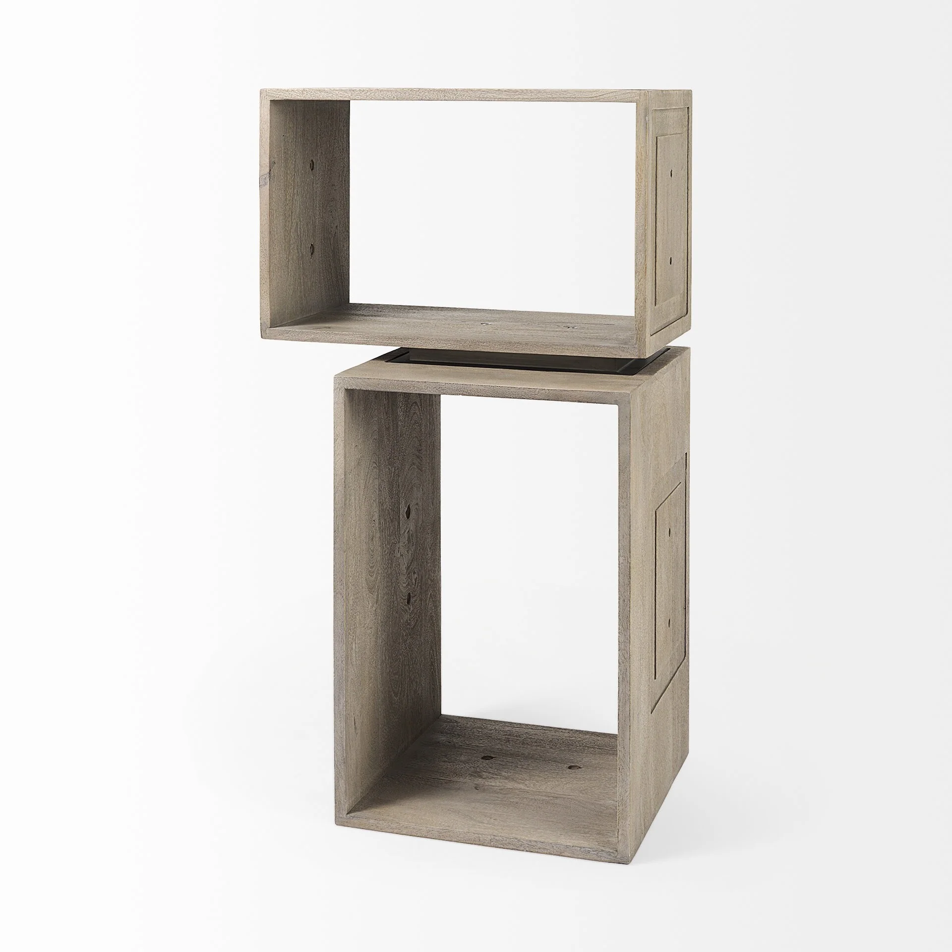 Set of Two Rustic Light Gray Brown Cube Box Shelves By Homeroots - Image 2
