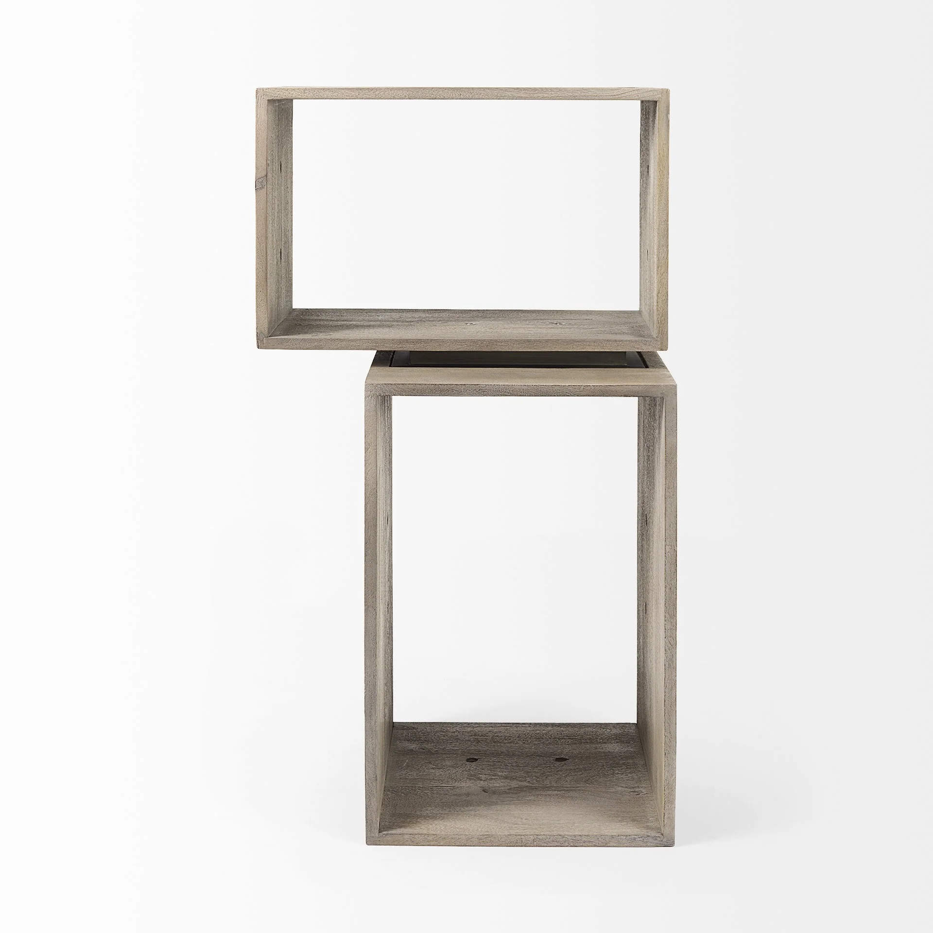 Set of Two Rustic Light Gray Brown Cube Box Shelves By Homeroots - Image 3