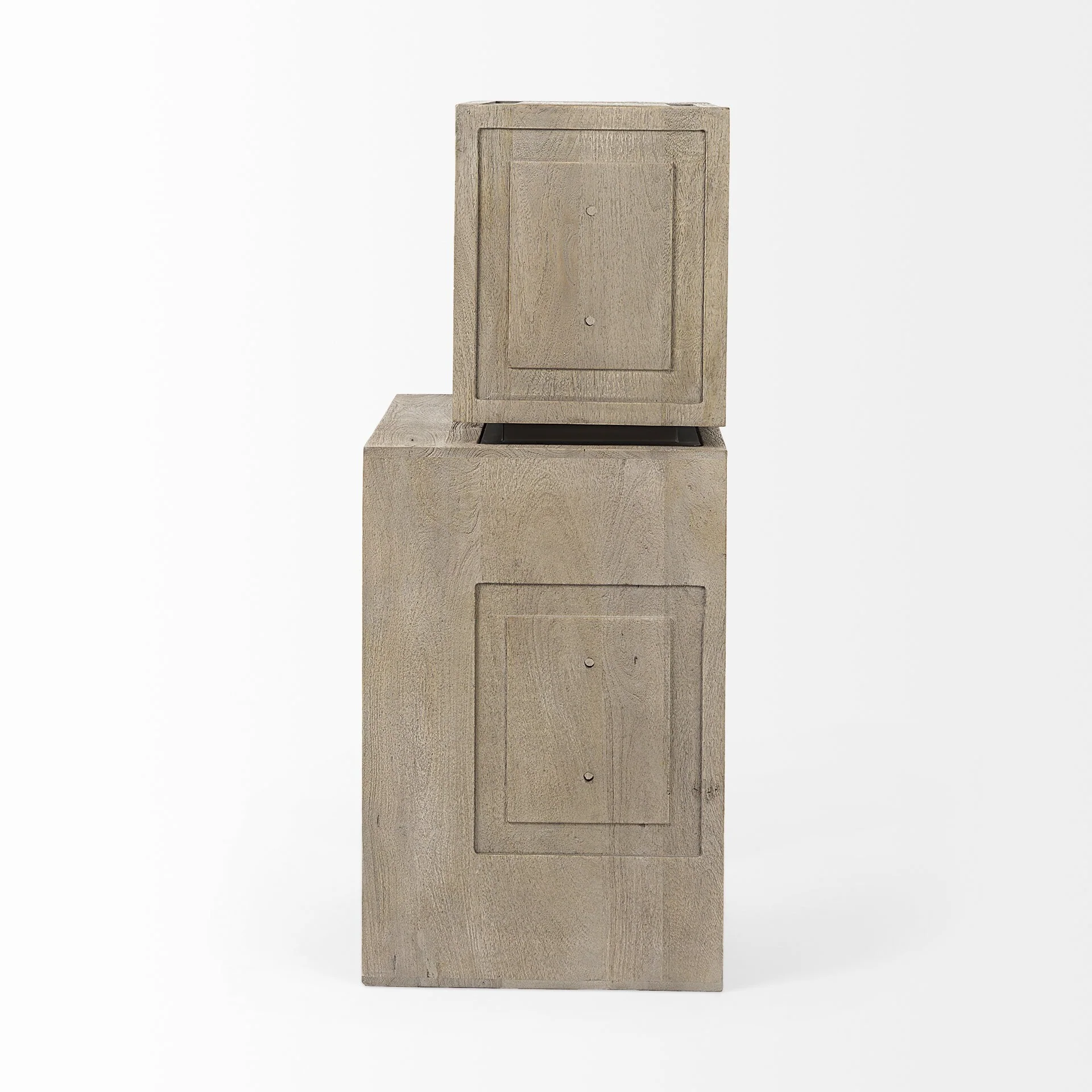 Set of Two Rustic Light Gray Brown Cube Box Shelves By Homeroots - Image 4