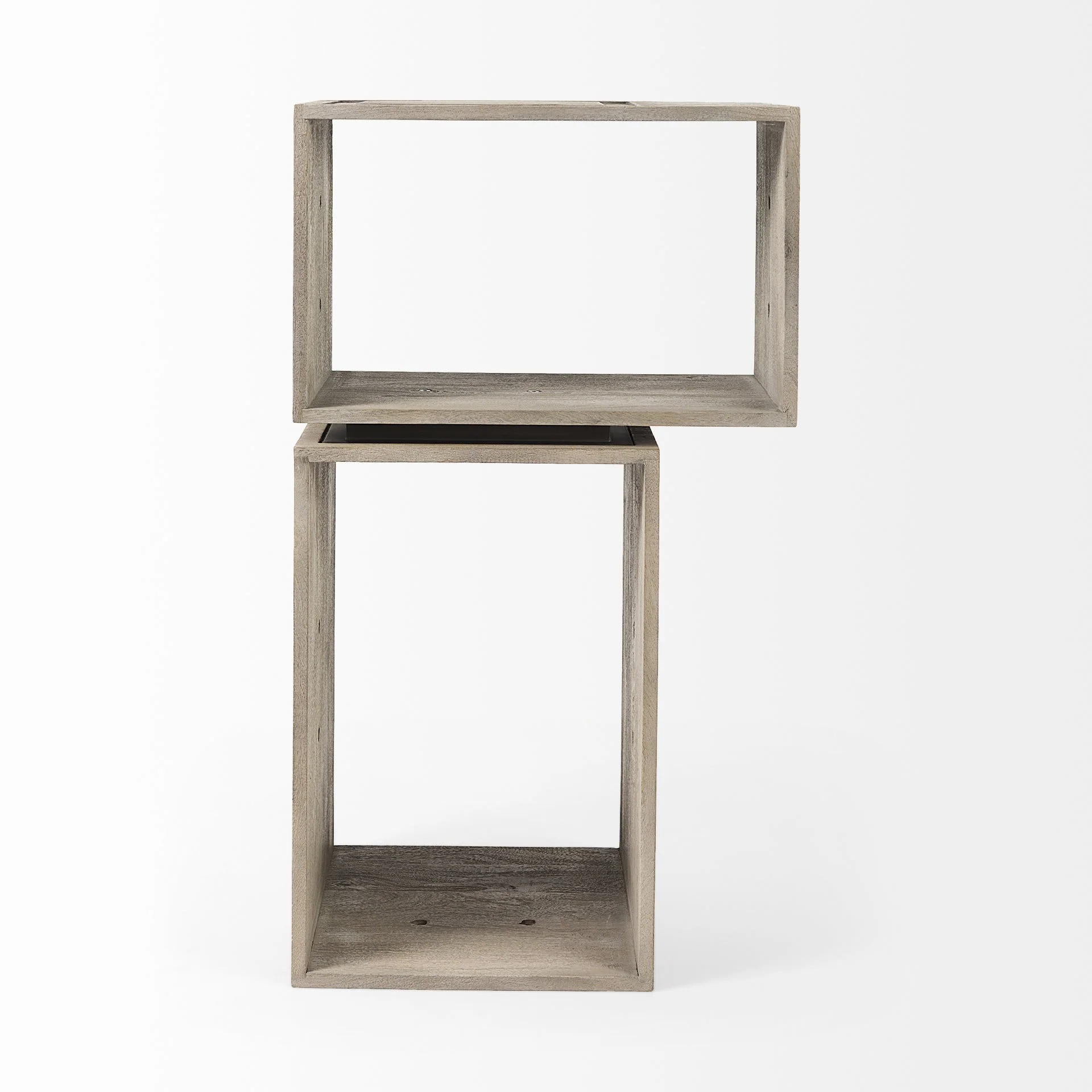 Set of Two Rustic Light Gray Brown Cube Box Shelves By Homeroots - Image 5
