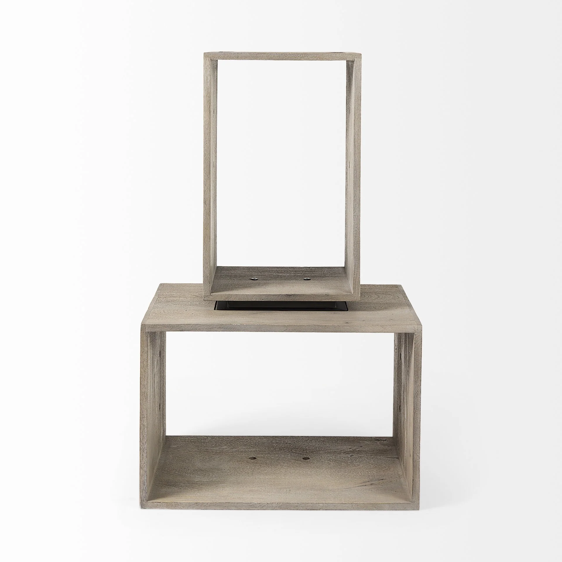 Set of Two Rustic Light Gray Brown Cube Box Shelves By Homeroots - Image 6