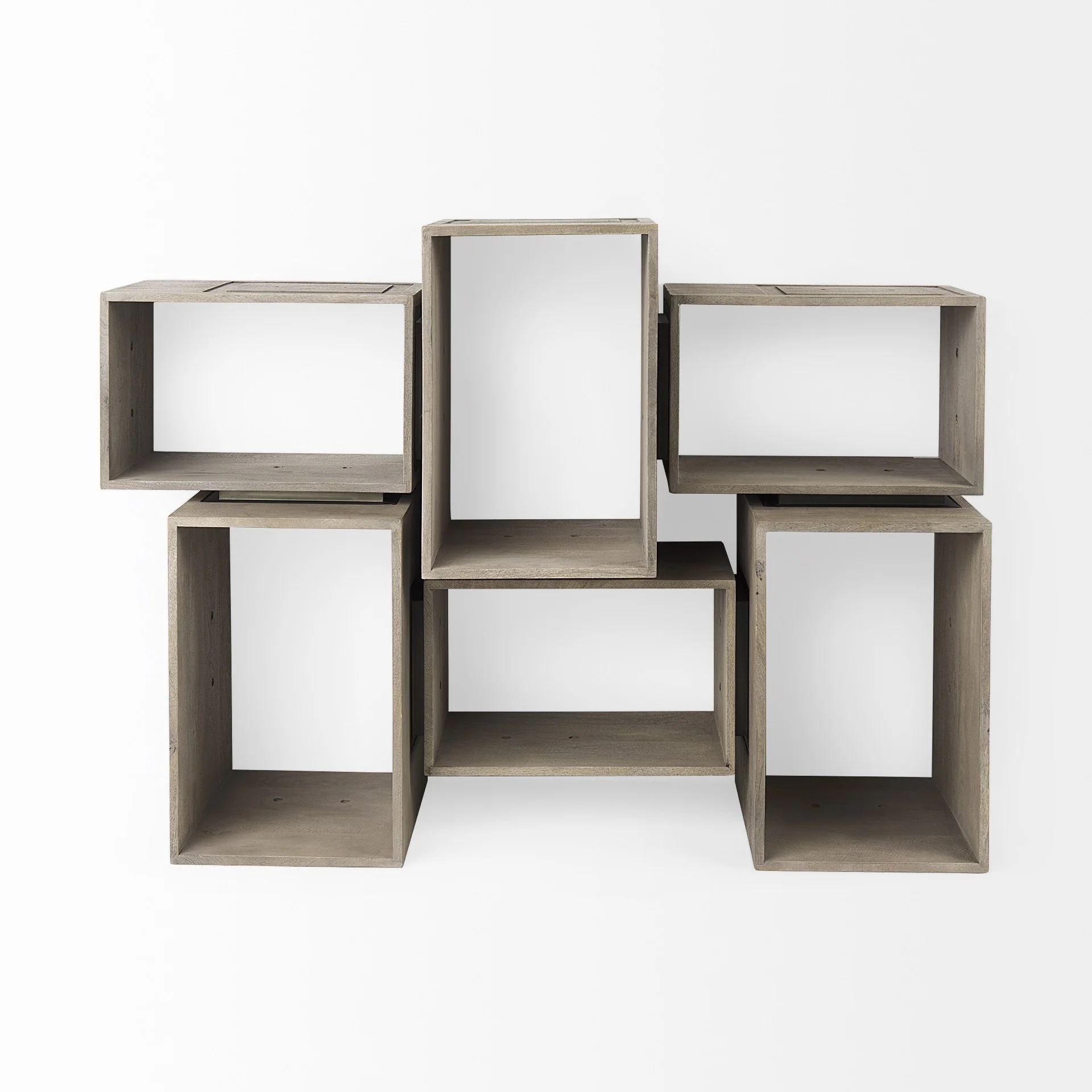 Set of Two Rustic Light Gray Brown Cube Box Shelves By Homeroots - Image 9