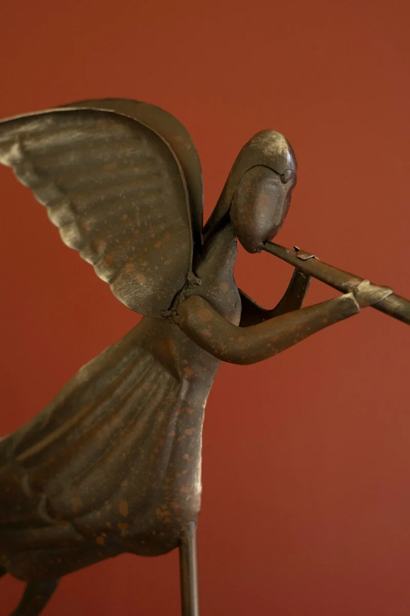 Set Of Two Rustic Metal Folk Art Angels By Kalalou - Image 3