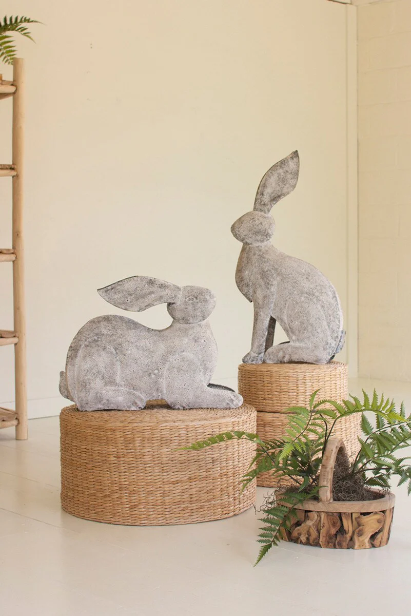 Set Of Two Rustic Metal Rabbits By Kalalou - Image 3
