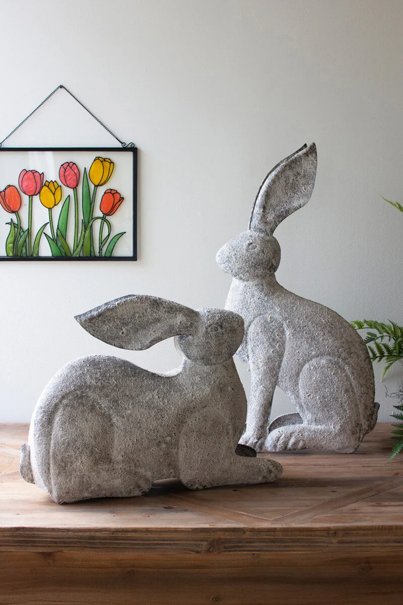 Set Of Two Rustic Metal Rabbits By Kalalou - Image 4