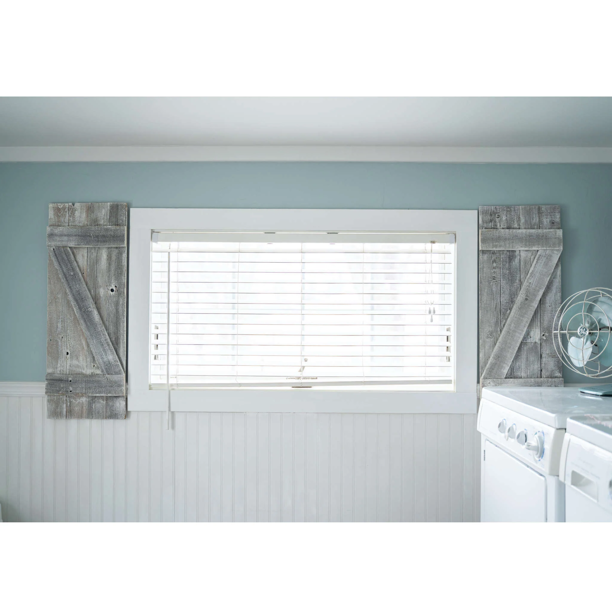 Set of Two Rustic Weathered Grey Wood Decorative Window Shutters By Homeroots - Image 5