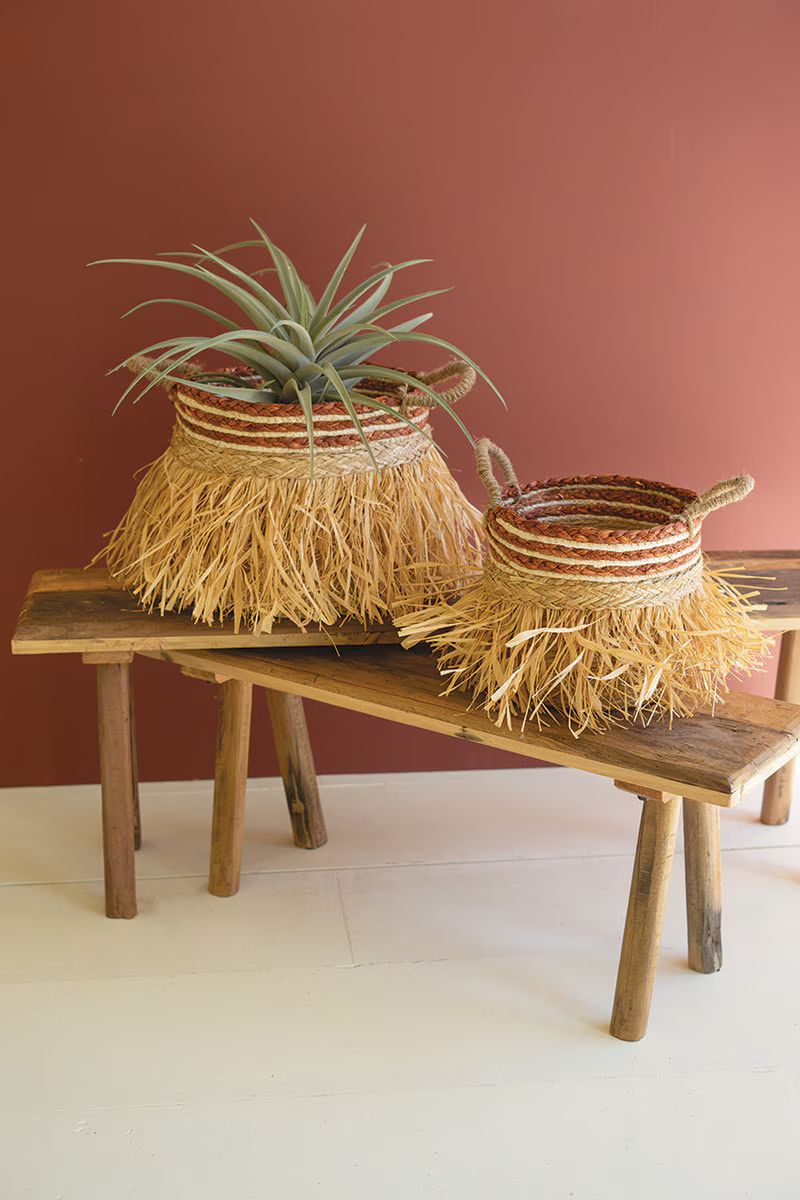 Set Of Two Seagrass Baskets With Grass Detail By Kalalou - Image 3