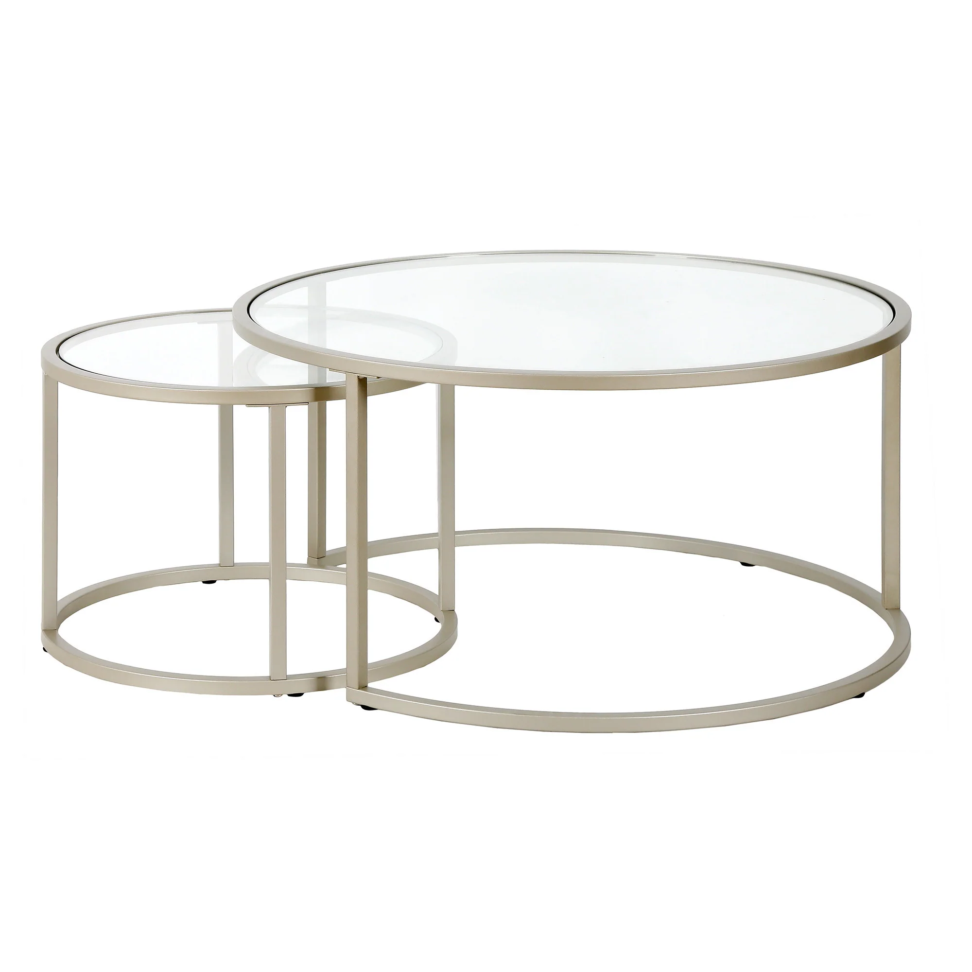 Set of Two Silver Glass And Steel Round Nested Coffee Tables By Homeroots - Image 4