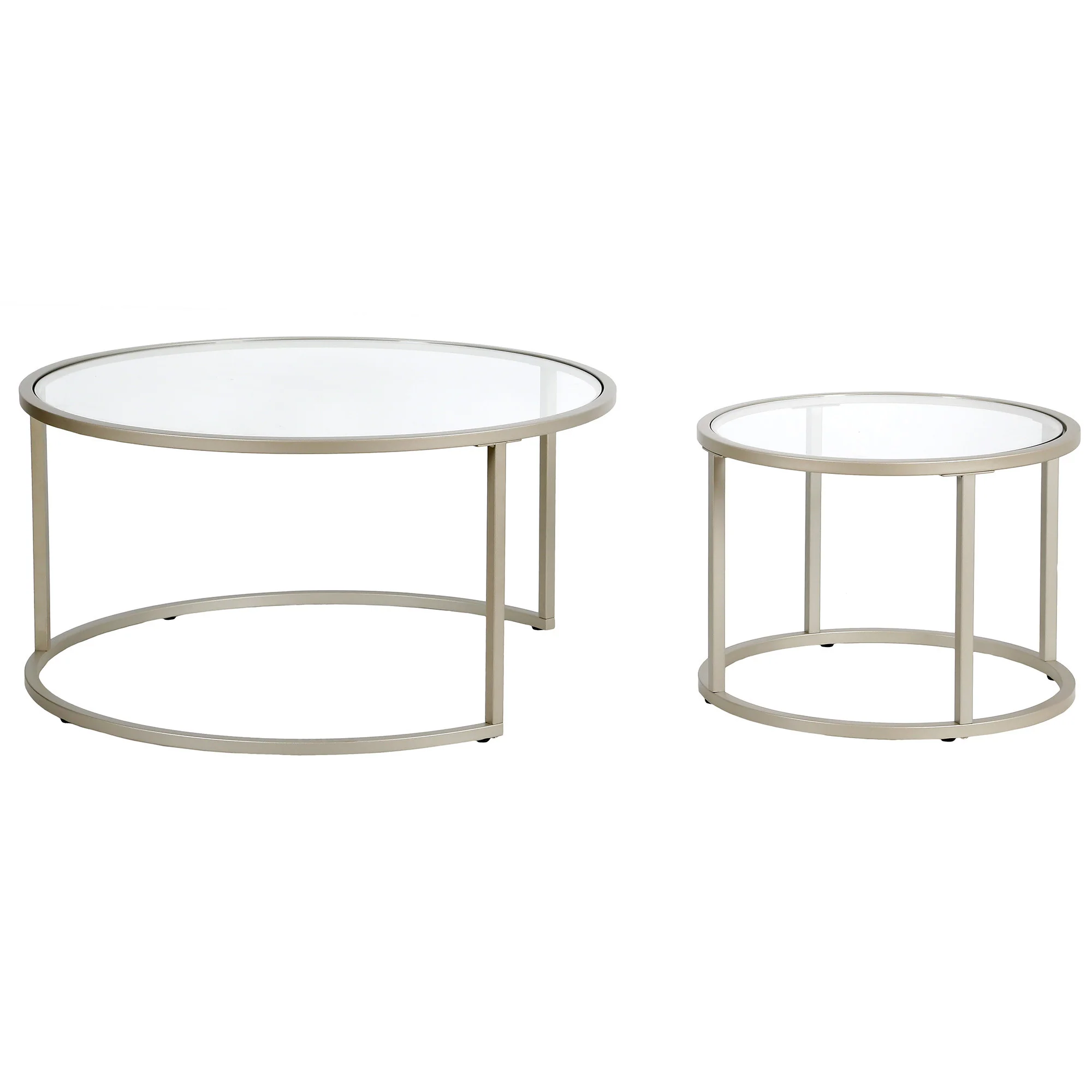 Set of Two Silver Glass And Steel Round Nested Coffee Tables By Homeroots - Image 5