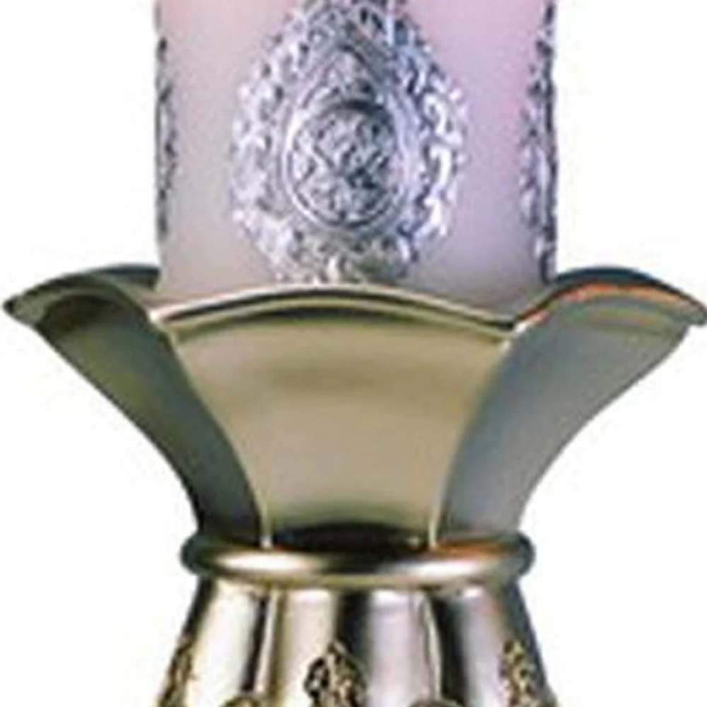 Set of Two Silver Metallic Polyresin Ornate Tabletop Pillar Candle Holders With Candle By Homeroots - Image 4