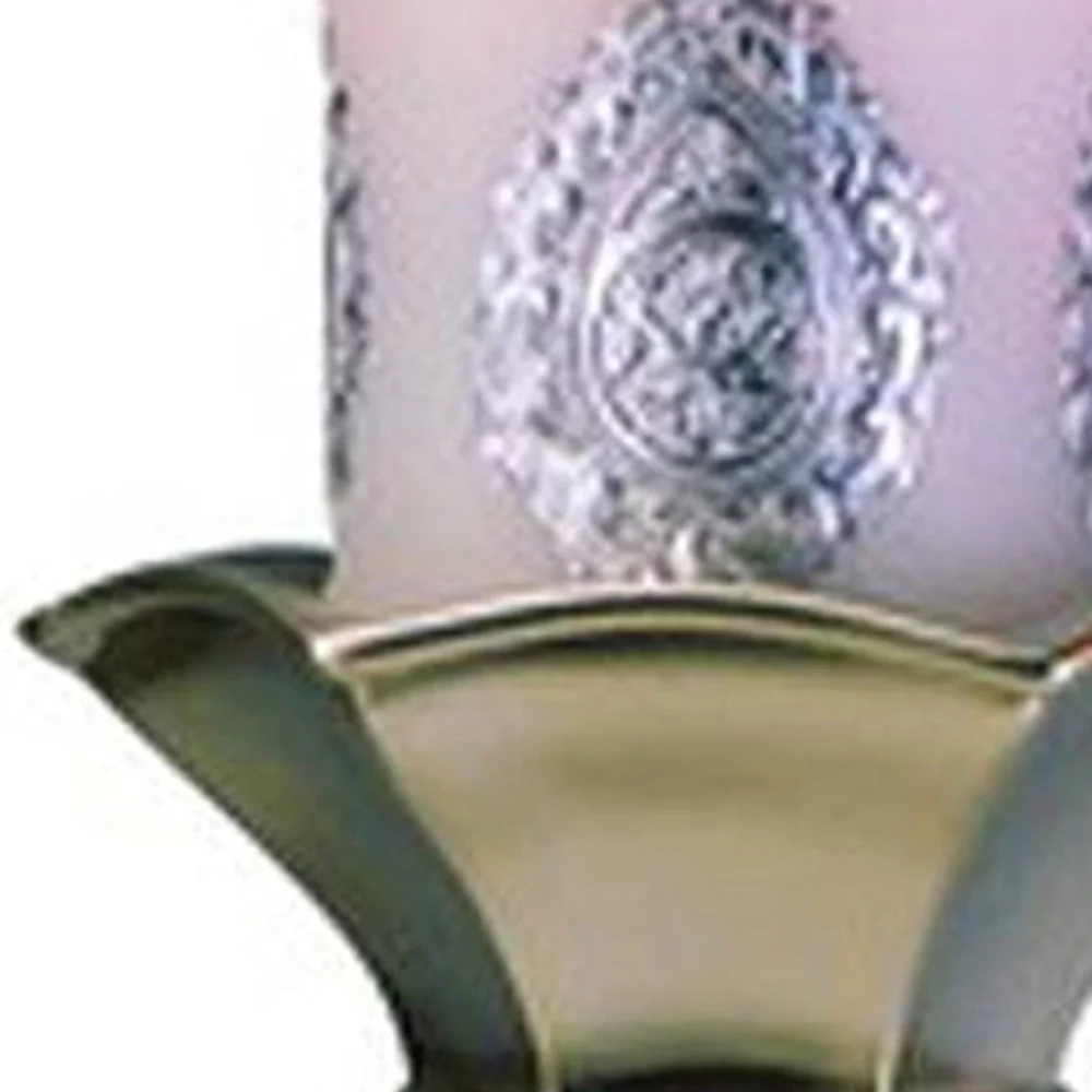Set of Two Silver Metallic Polyresin Ornate Tabletop Pillar Candle Holders With Candle By Homeroots - Image 5