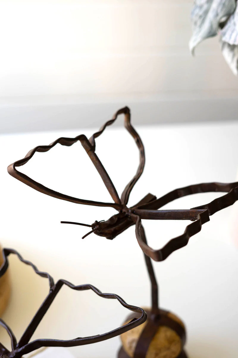 Set Of Two Sister Clara Butterflies On Caged Rock Base By Kalalou - Image 2