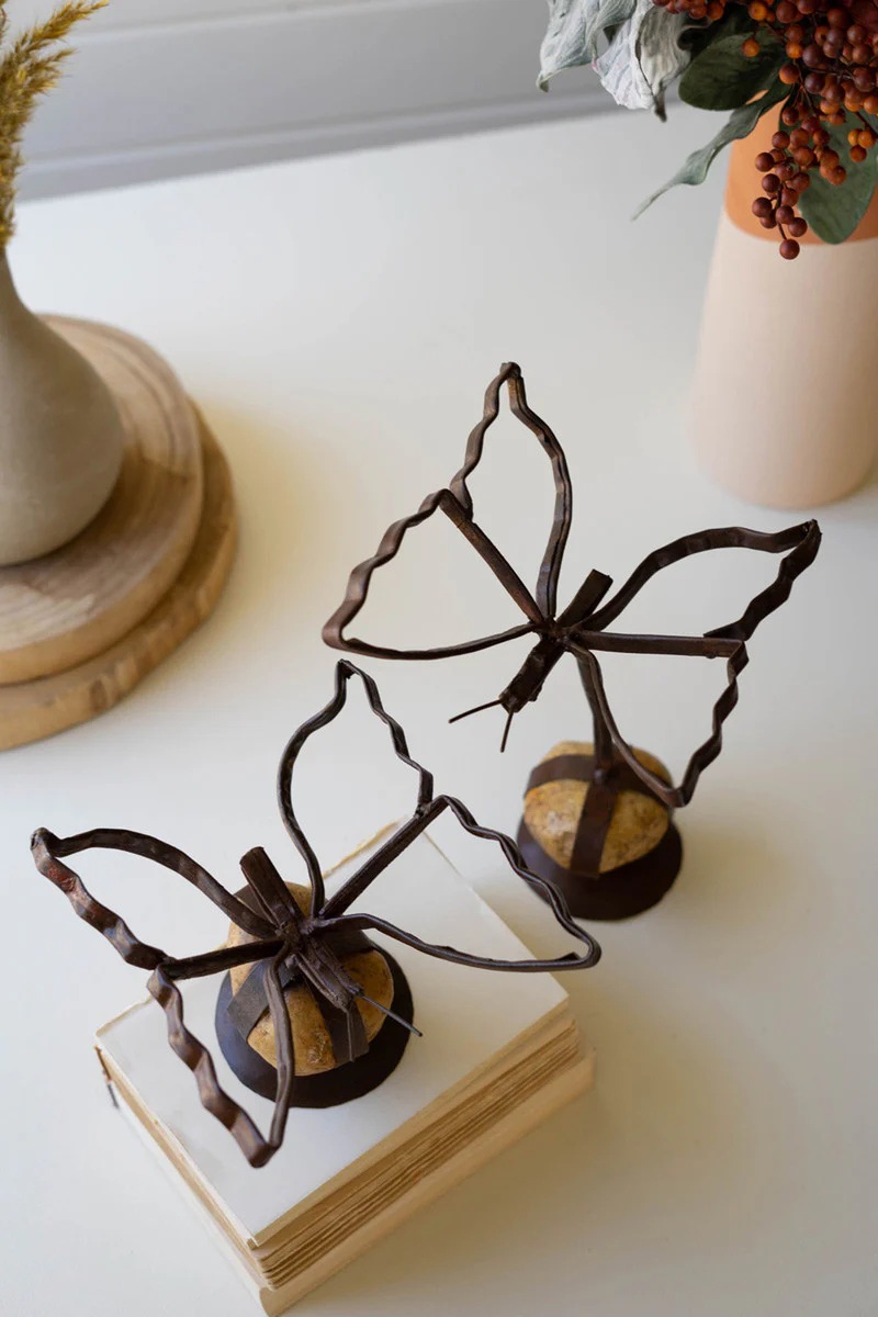 Set Of Two Sister Clara Butterflies On Caged Rock Base By Kalalou - Image 3