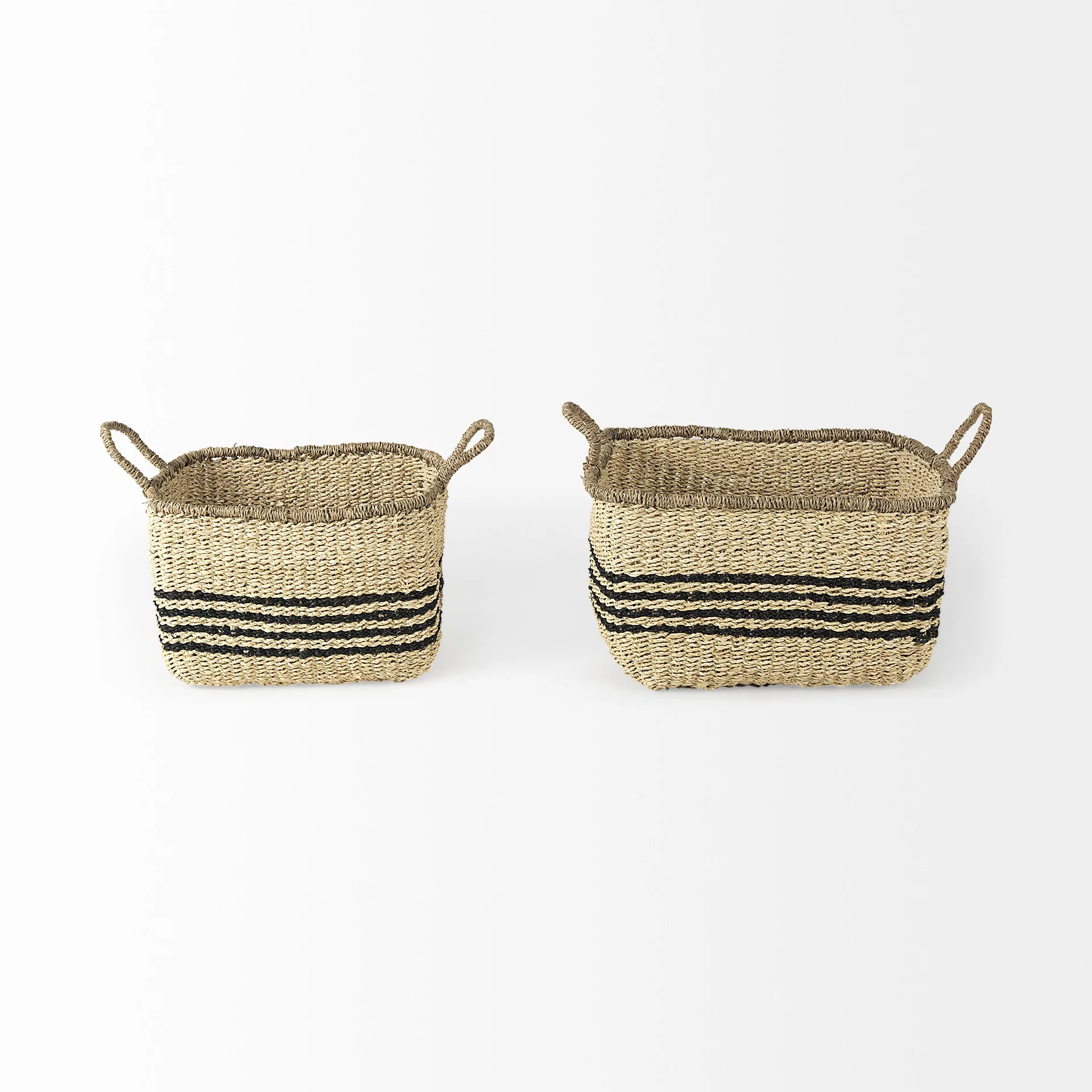 Set of Two Striped Wicker Storage Baskets By Homeroots - Image 2