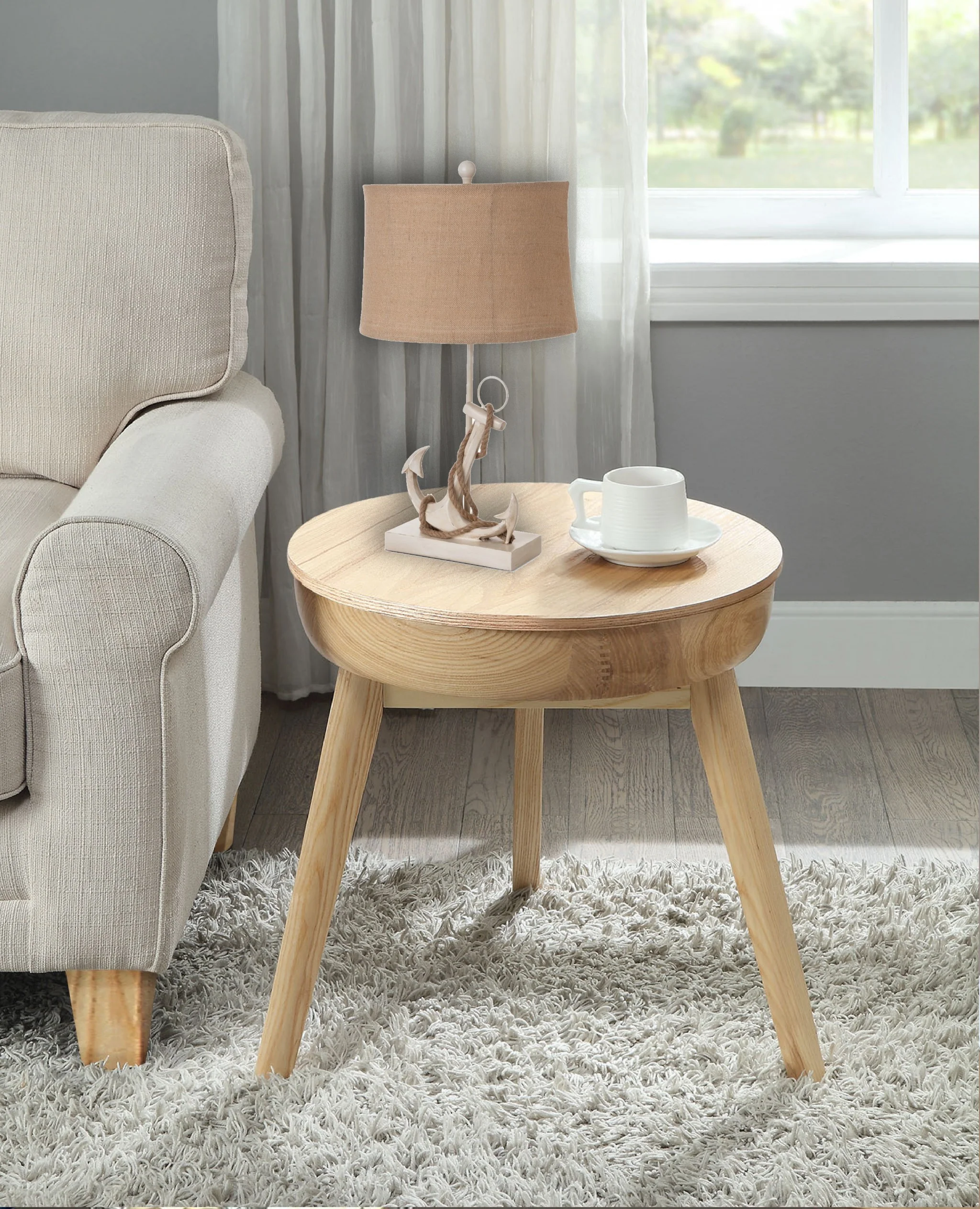Set of Two Tan and White Anchor Table Lamps By Homeroots - Image 8