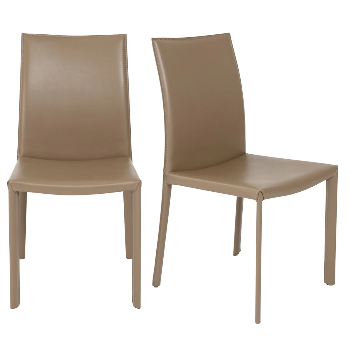 Set of Two Taupe Upholstered Leather Dining Side Chairs By Homeroots - Image 8