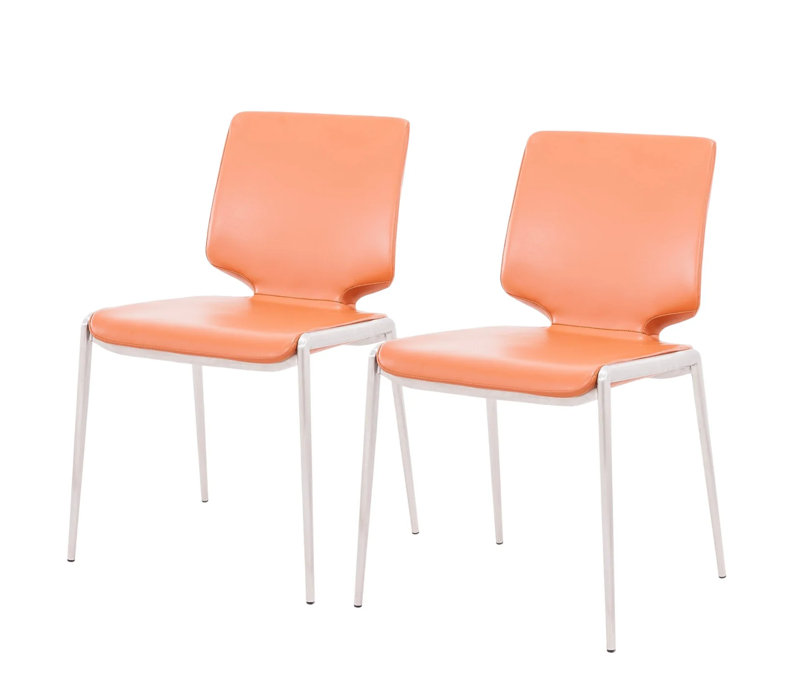 Set of Two Terra Cotta And Silver Upholstered Faux Leather Dining Side Chairs By Homeroots - Image 2