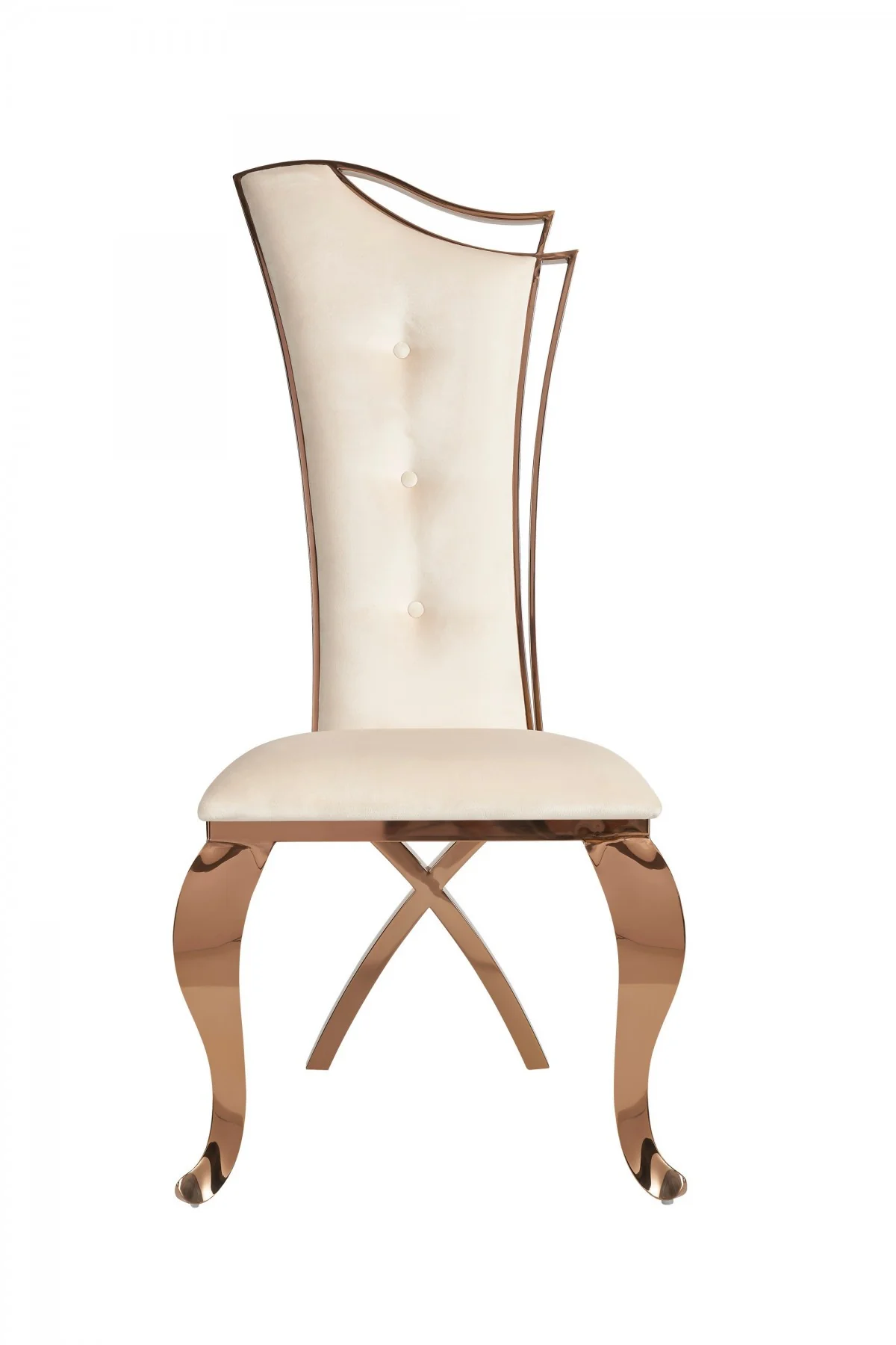 Set of Two Tufted Beige And Rose Gold Upholstered Velvet Dining Side Chairs By Homeroots - Image 3