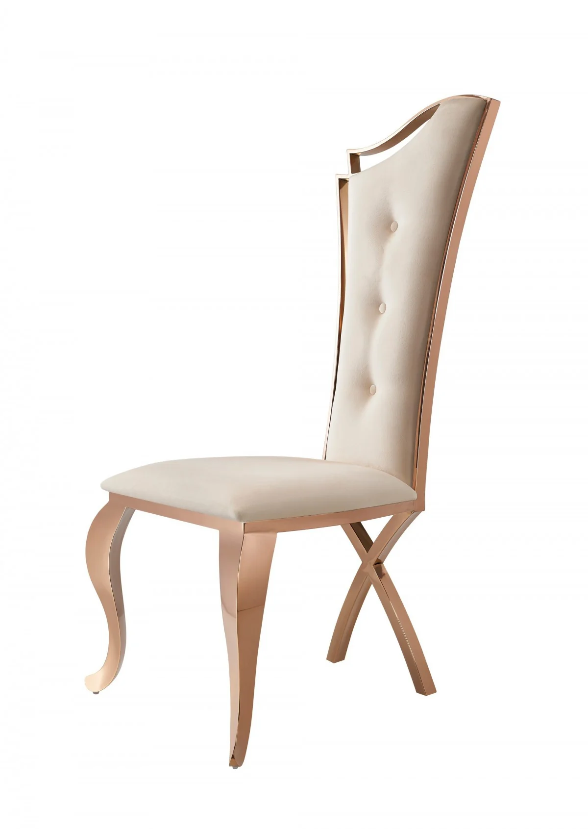 Set of Two Tufted Beige And Rose Gold Upholstered Velvet Dining Side Chairs By Homeroots - Image 4