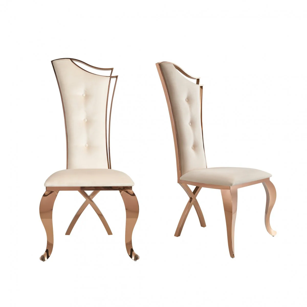 Set of Two Tufted Beige And Rose Gold Upholstered Velvet Dining Side Chairs By Homeroots - Image 5