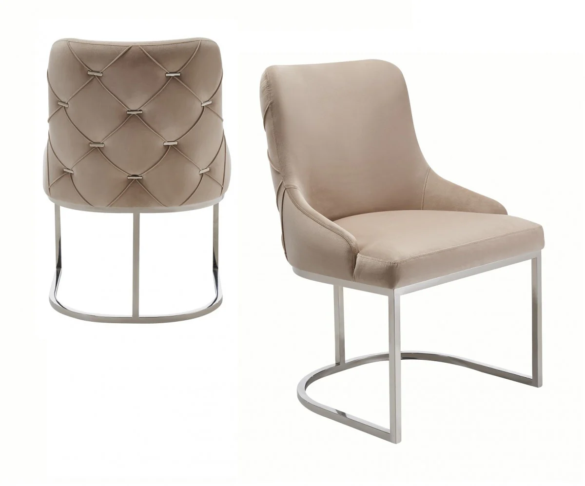Set of Two Tufted Beige And Silver Upholstered Velvet Wing Back Dining Side Chairs By Homeroots - Image 2