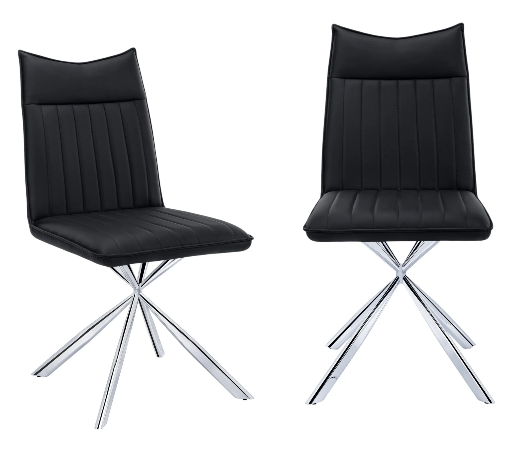 Set of Two Tufted Black And Silver Upholstered Faux Leather Dining Parsons Chairs By Homeroots - Image 2