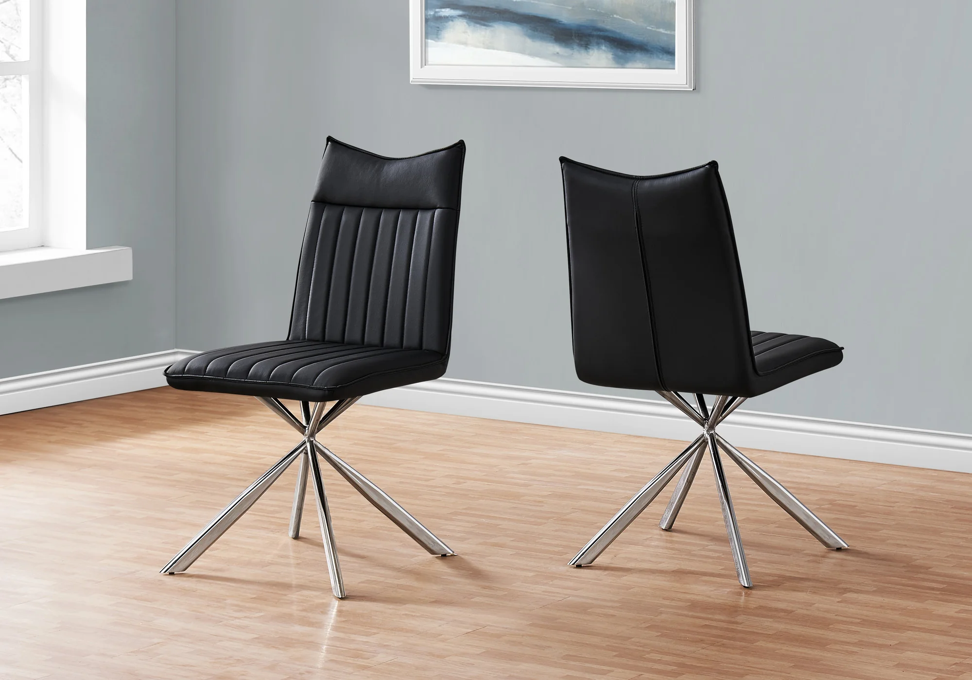 Set of Two Tufted Black And Silver Upholstered Faux Leather Dining Parsons Chairs By Homeroots - Image 8