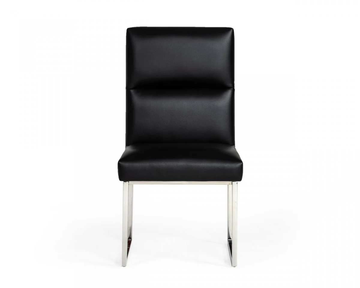 Set of Two Tufted Black And Silver Upholstered Faux Leather Dining Side Chairs By Homeroots - Image 2