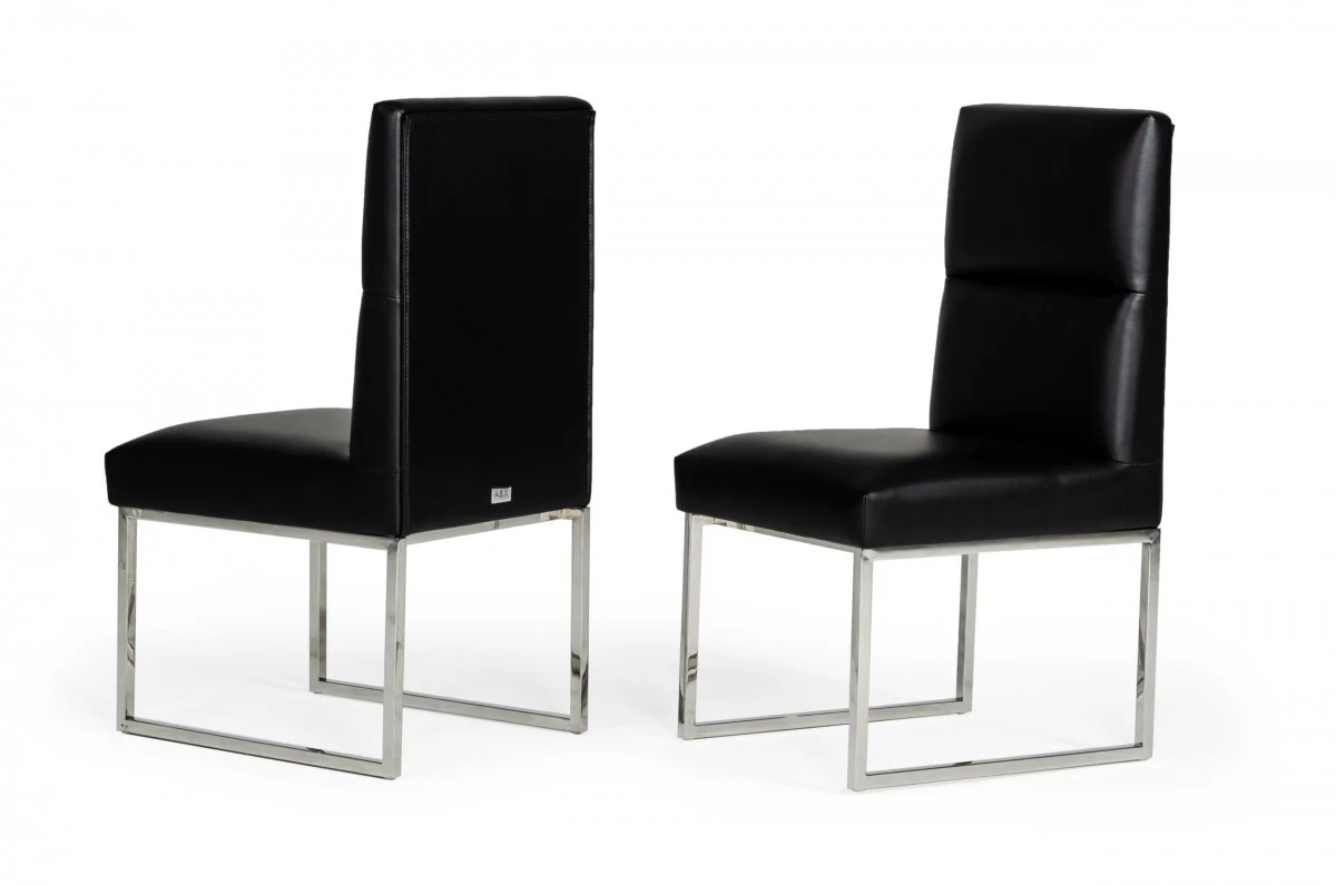 Set of Two Tufted Black And Silver Upholstered Faux Leather Dining Side Chairs By Homeroots - Image 4