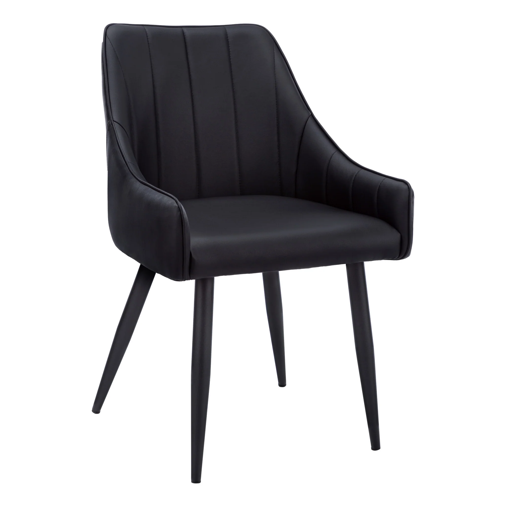 Set of Two Tufted Black Upholstered Faux Leather Dining Arm Chairs By Homeroots - Image 2