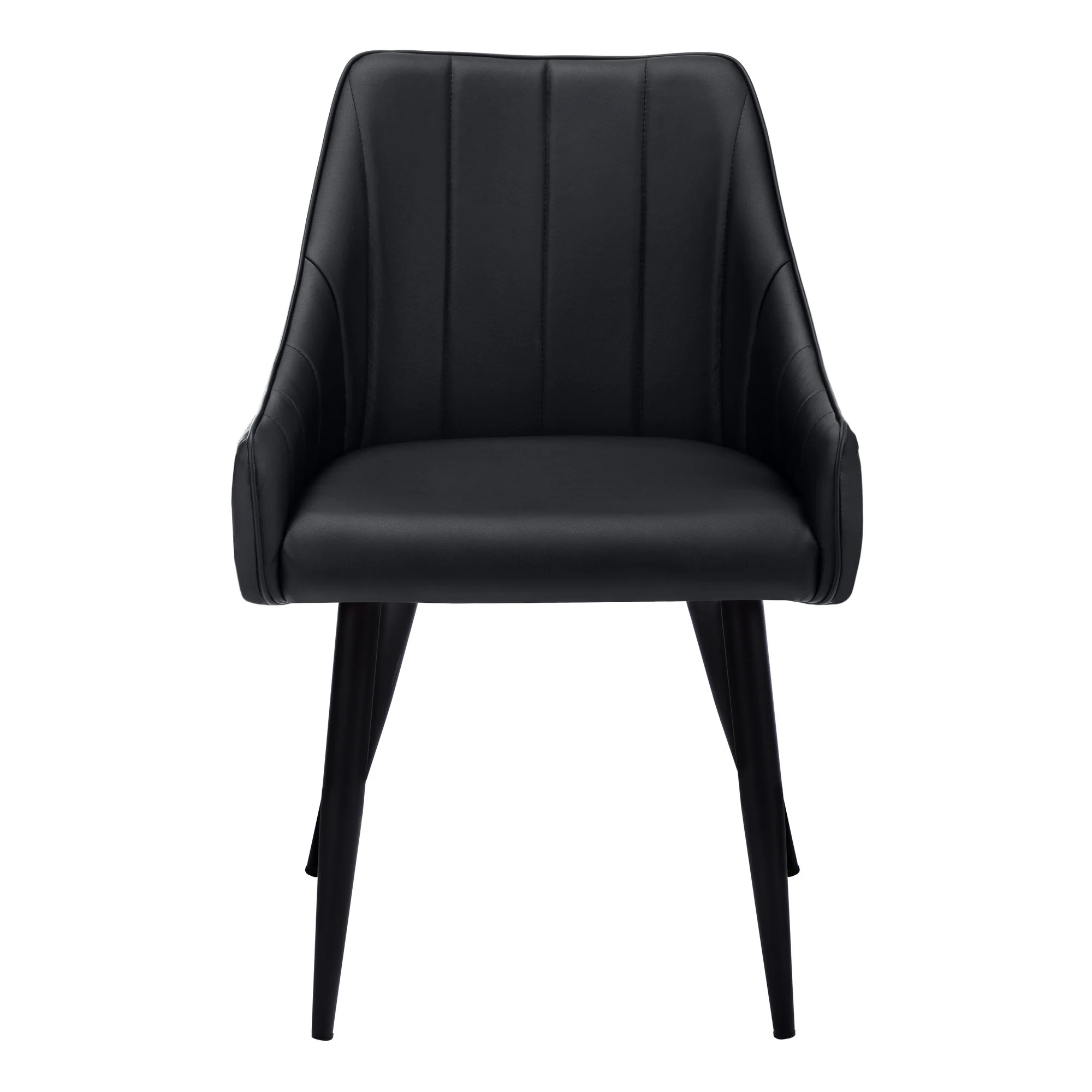 Set of Two Tufted Black Upholstered Faux Leather Dining Arm Chairs By Homeroots - Image 3