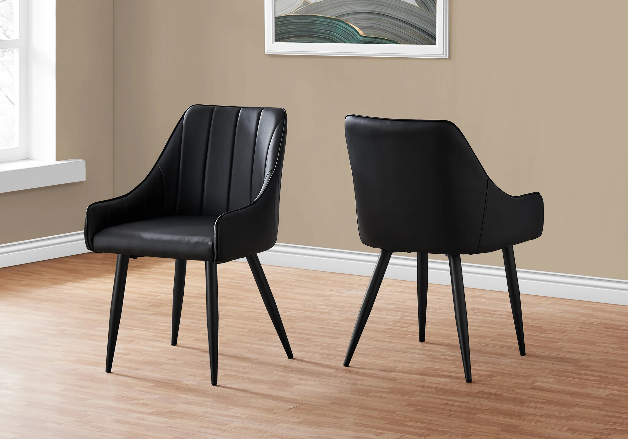 Set of Two Tufted Black Upholstered Faux Leather Dining Arm Chairs By Homeroots - Image 7