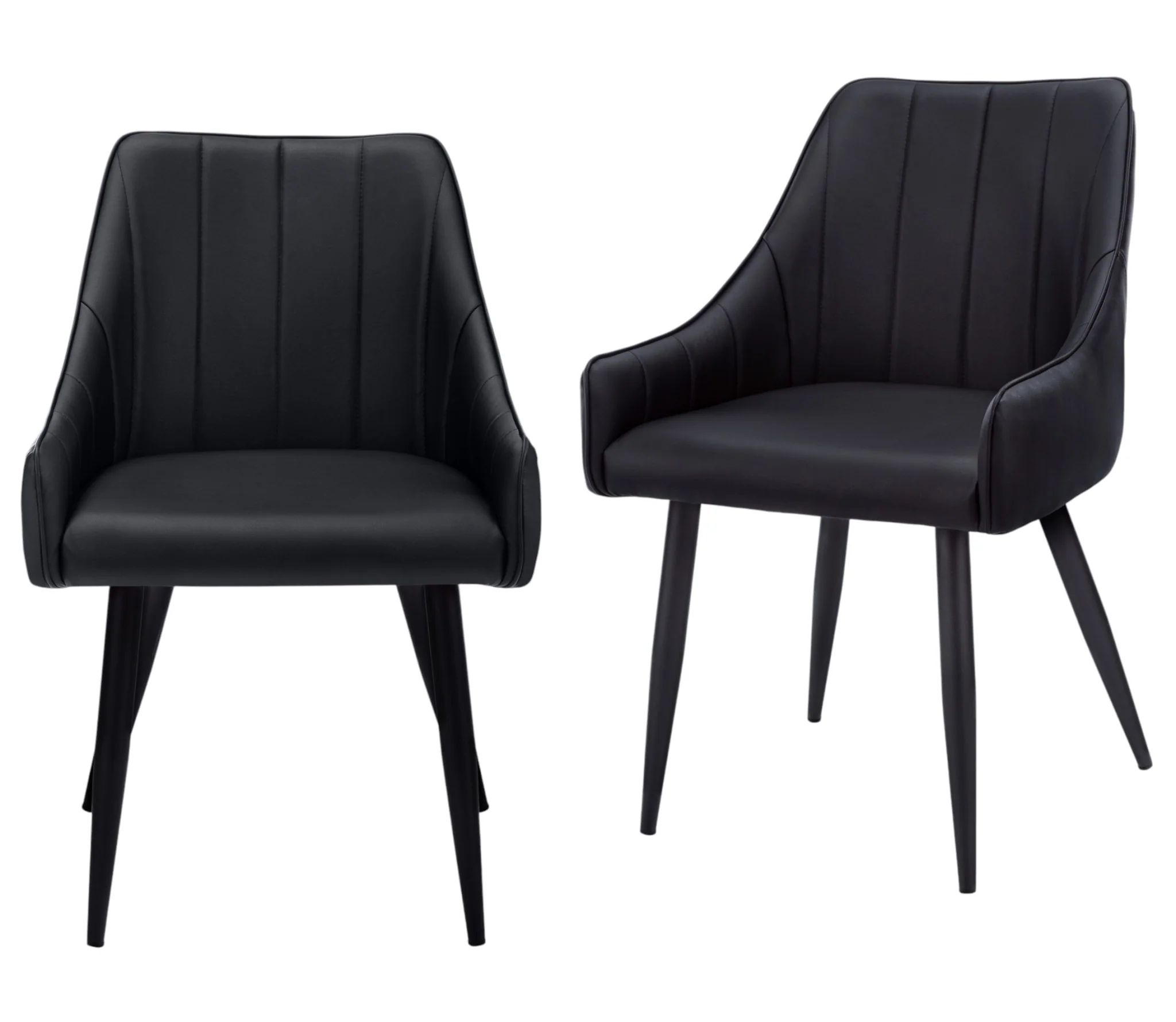Set of Two Tufted Black Upholstered Faux Leather Dining Arm Chairs By Homeroots - Image 8
